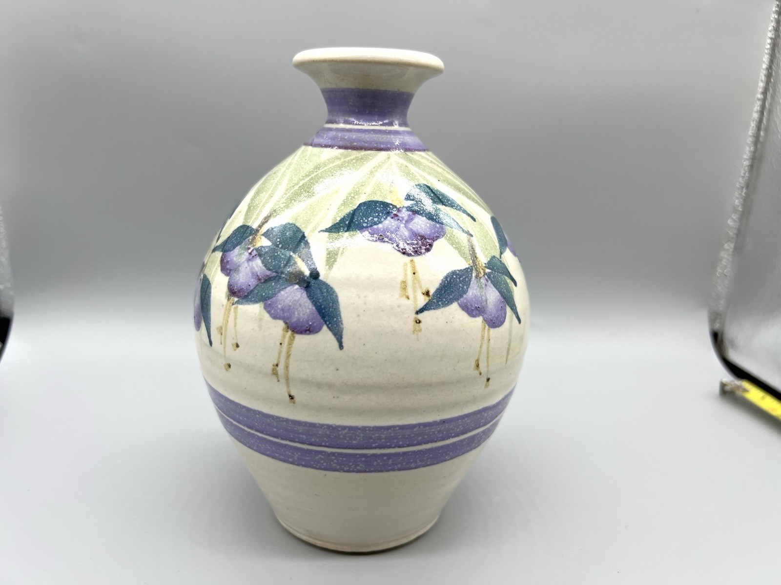 Exquisite Signed Studio Pottery Hand Painted and Glazed 7.25” Fushia Vase