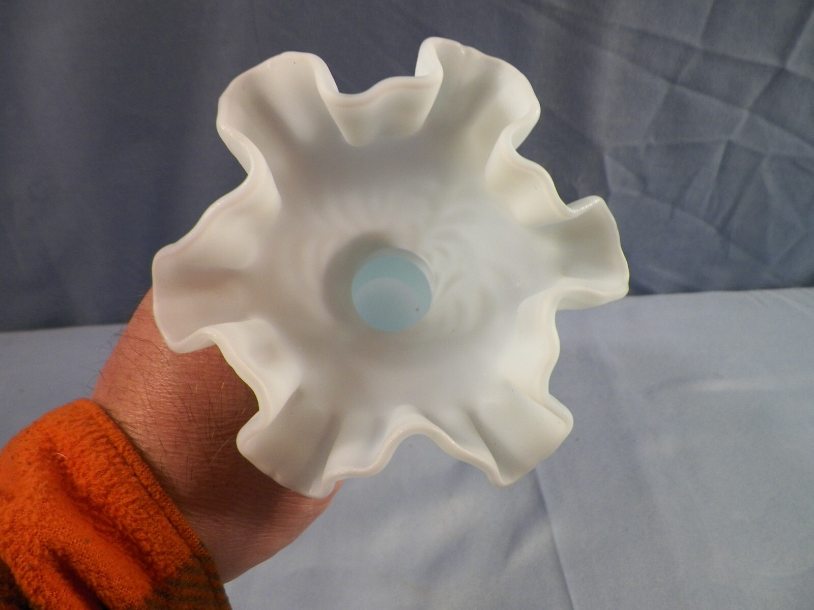 Vintage Fenton Satin Blue Opalescent Glass Vase w/ Fern Design INV2