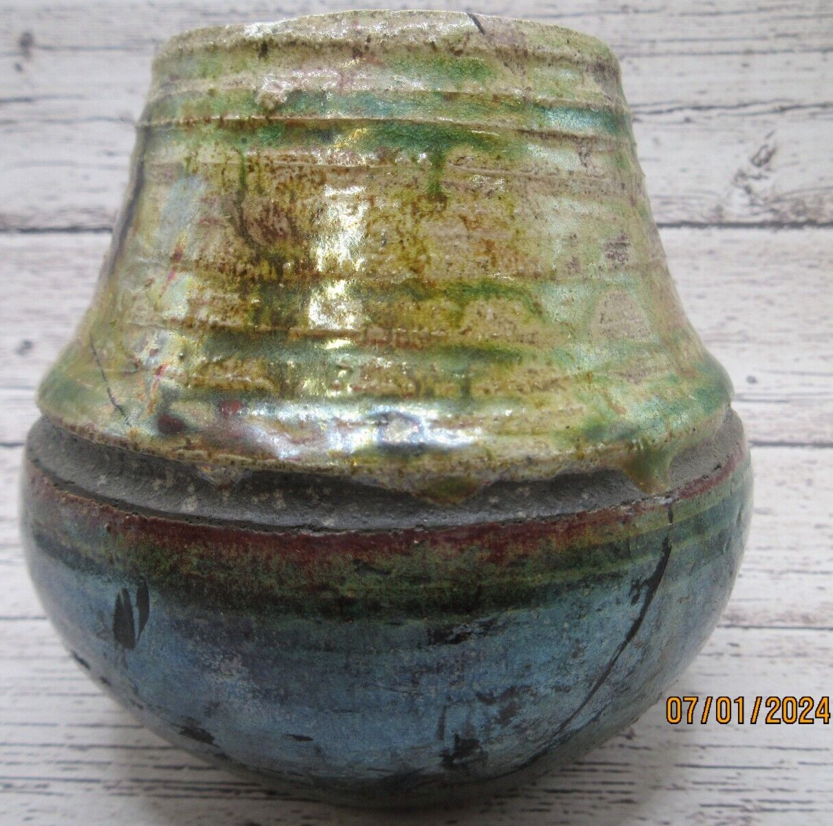 RAKU STYLE~STEWARD SITKA POTTERY VASE~MUSEUM QUALITY EXAMPLE~4 1/4″ X 4 1/4″