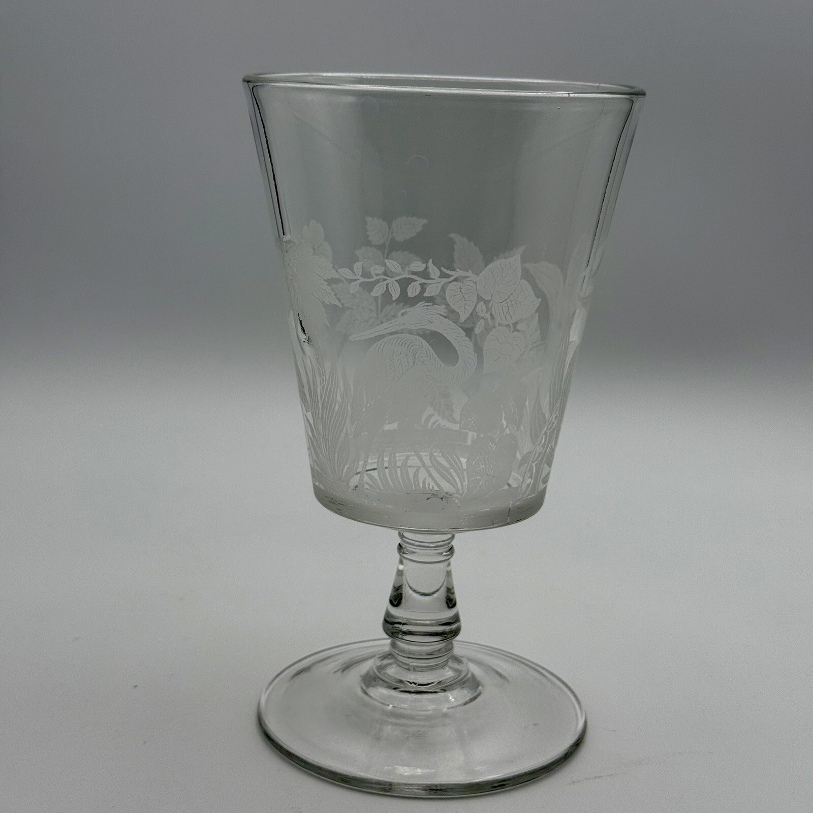 Etched Goblet / Heron / Plants / Trees / ~6.5×4”