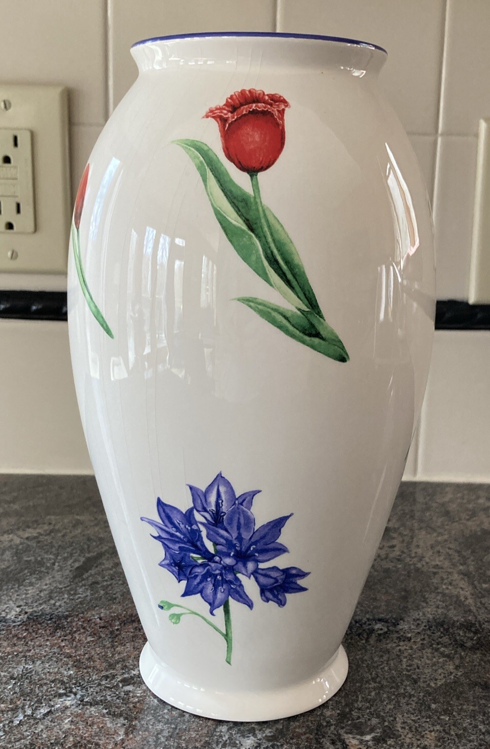 FTD Multicolored Floral Painted Ceramic White Ivory Decorative Large Vase Beauty