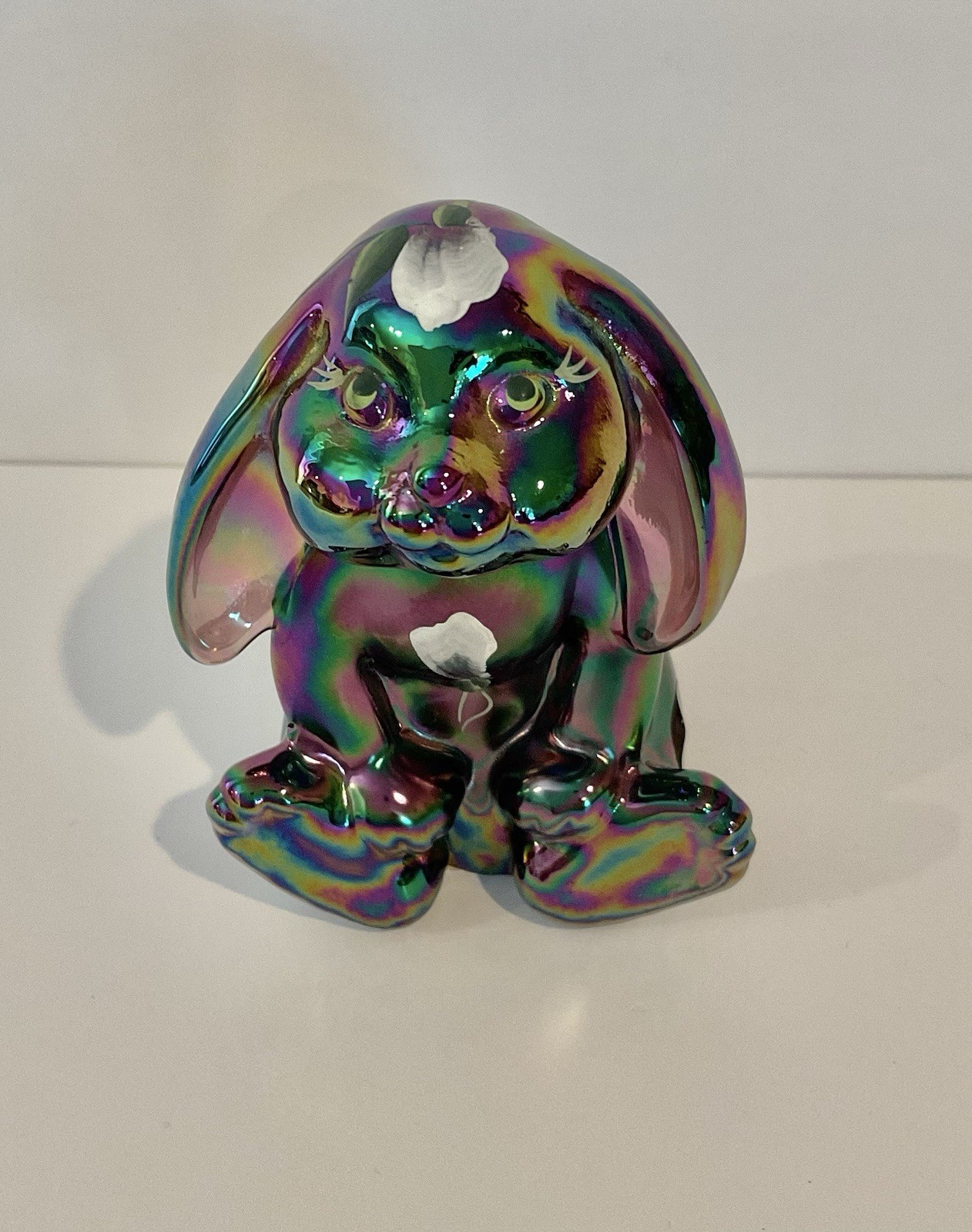 Fenton Amethyst Carnival Glass Lop Eared Bunny Easter Hand Painted