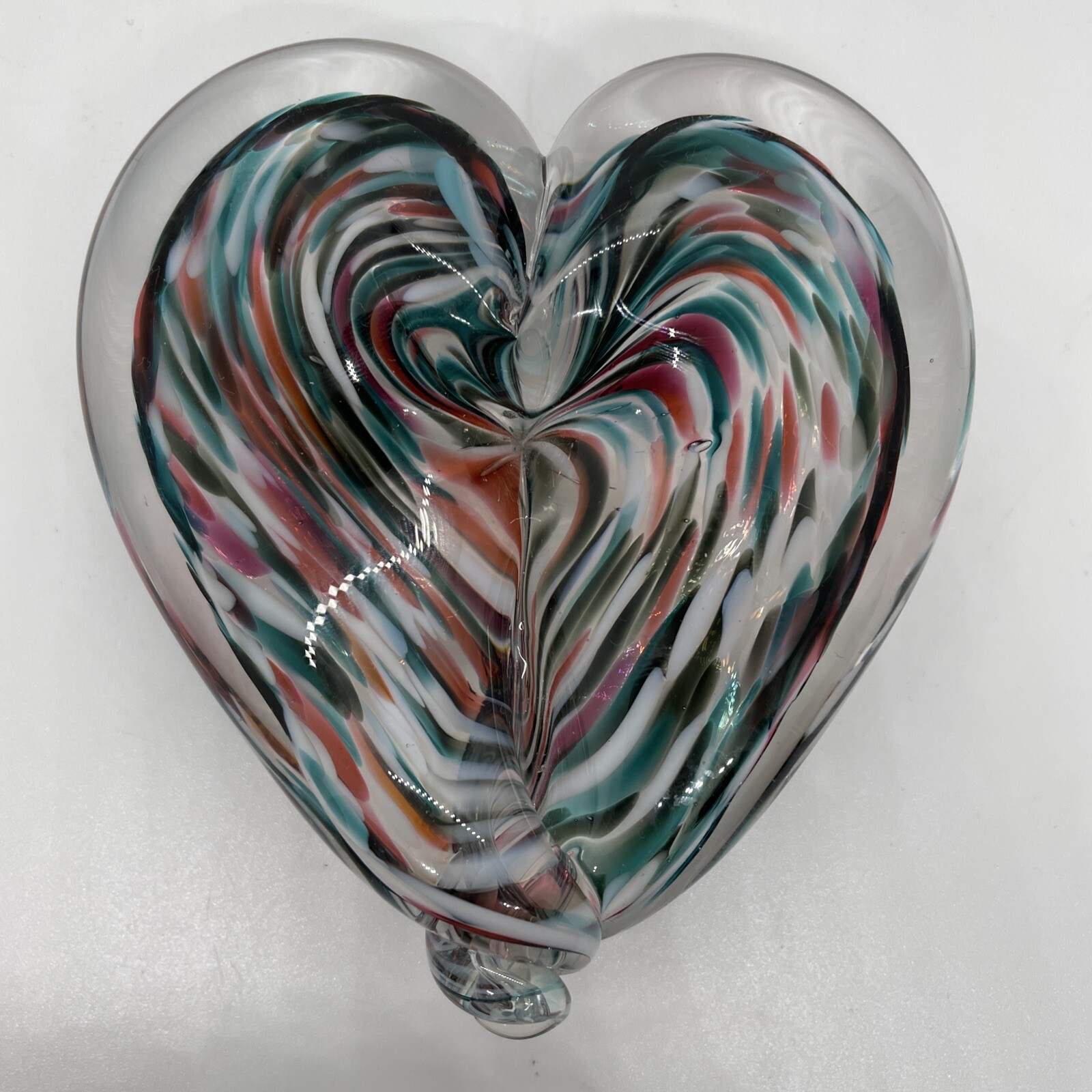 Unity In Glass Hand Blown Glass Heart Red White And Blue 4” Wide 4.25” Tall