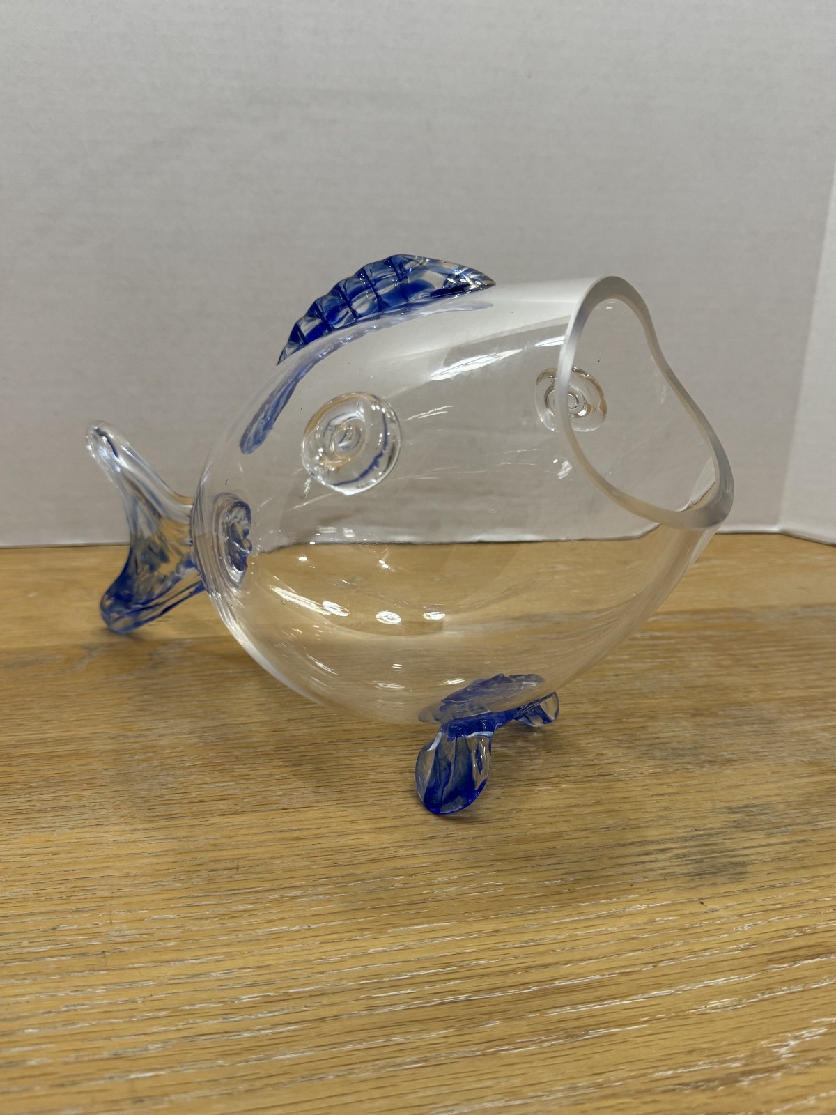 vintage Glass Fish Sculpture Blenko-Style Large Mid-Century Modern Vase 11.5″