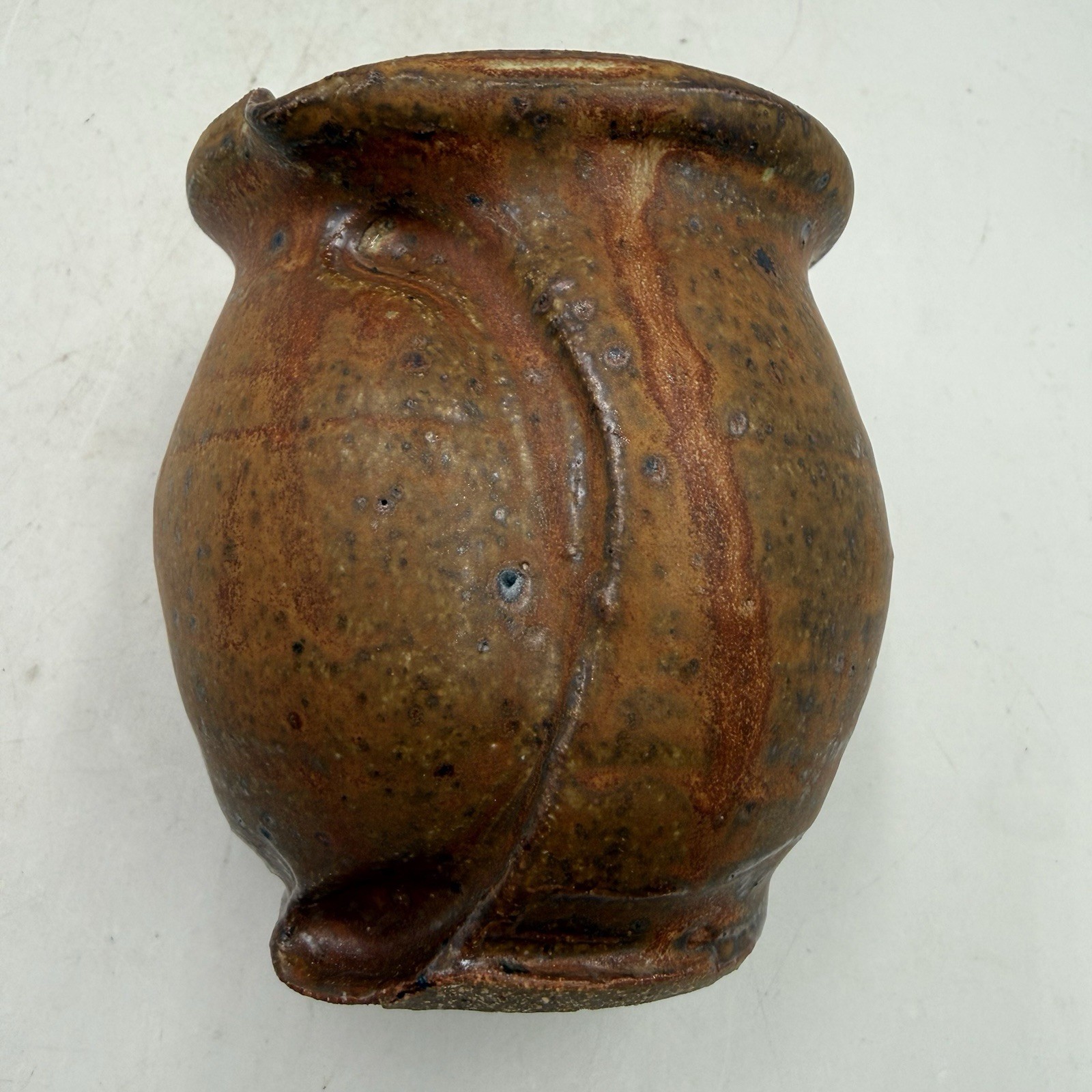 Artist Signed Studio Art Pottery Vase, Rust Color Handmade, 3.5” Tall