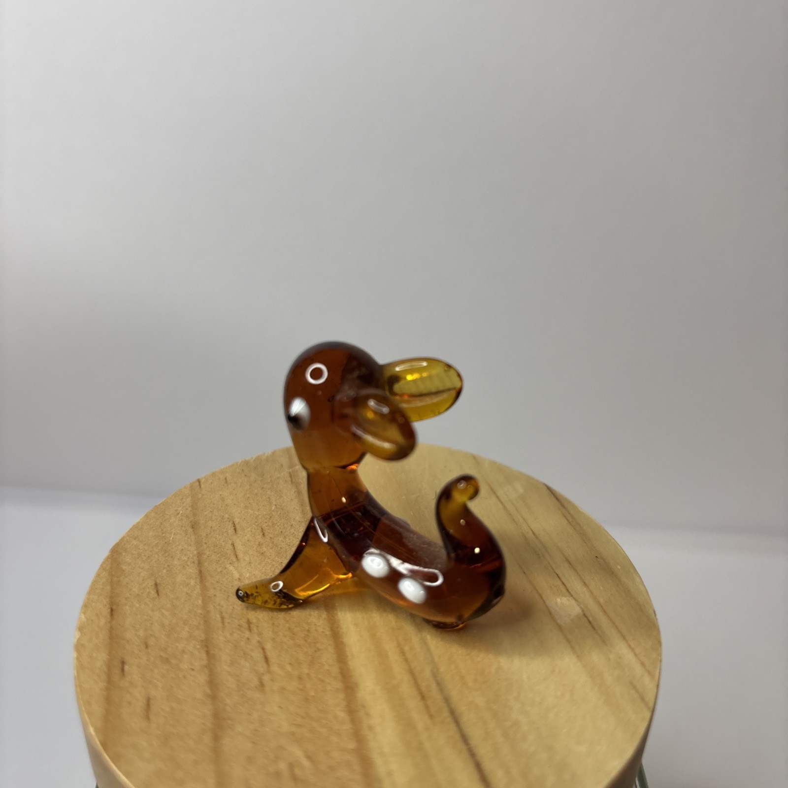 Vintage MCM Hand Blown Amber Glass Bambi Deer Fawn Animal Figurine Purple Eyes