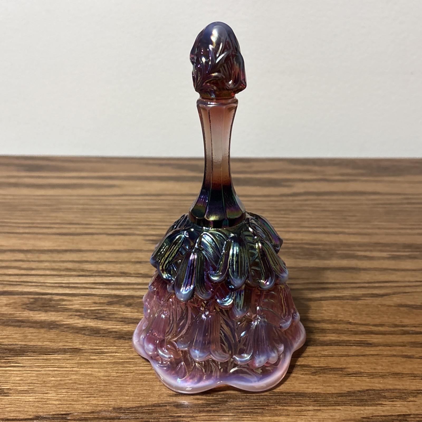 Fenton Plum Opalescent Iridescent Carnival Lily Of The Valley Glass Bell 6.75”