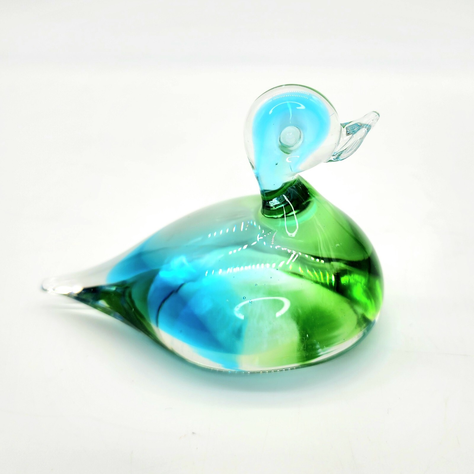 Vintage Chalet Art Glass Duck Goose Unmarked Blue And Green Heavy Paperweight