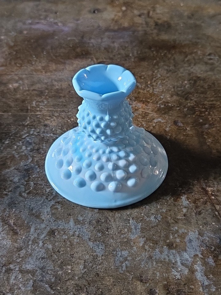 Vintage Single Fenton Blue Swirled Slag Glass Hobnail Taper Candle Holder