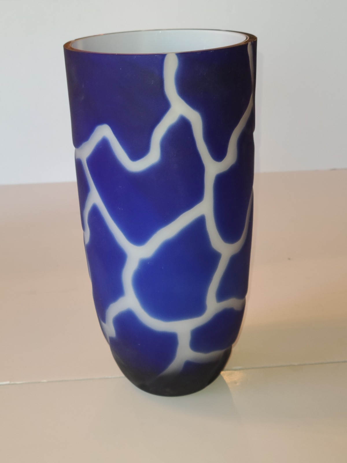 12in 5lb Vase Hand Blown Made In Poland Blue Glass. Satin Finish. By Josefina