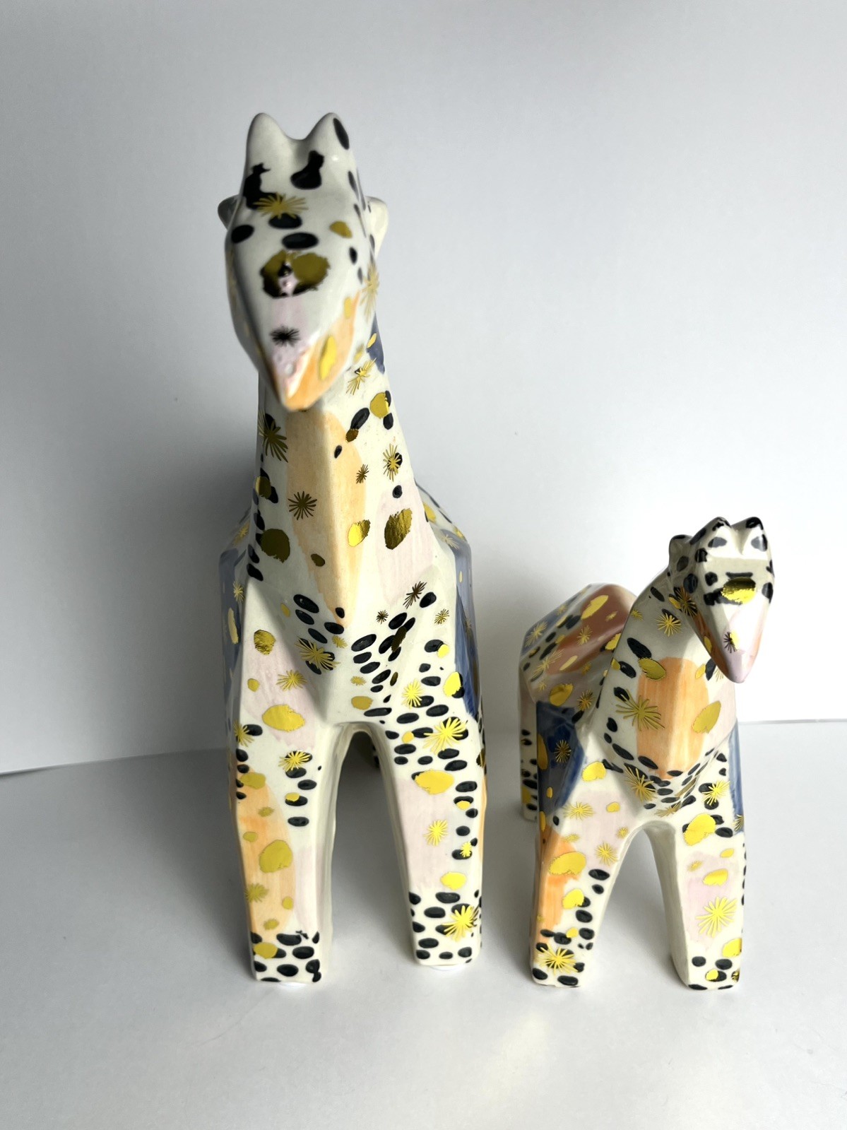 Pier 1 Vintage Giraffe Figurines Mid Century Cubist Geometric Mom / Dad & Baby