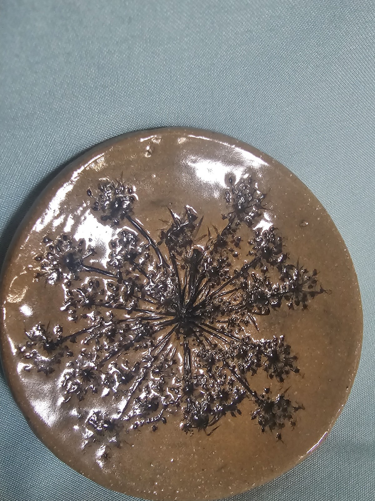 Set of 2 Handmade Studio Pottery Plates- Queen Anne’s Lace-Signed by artist OOAK