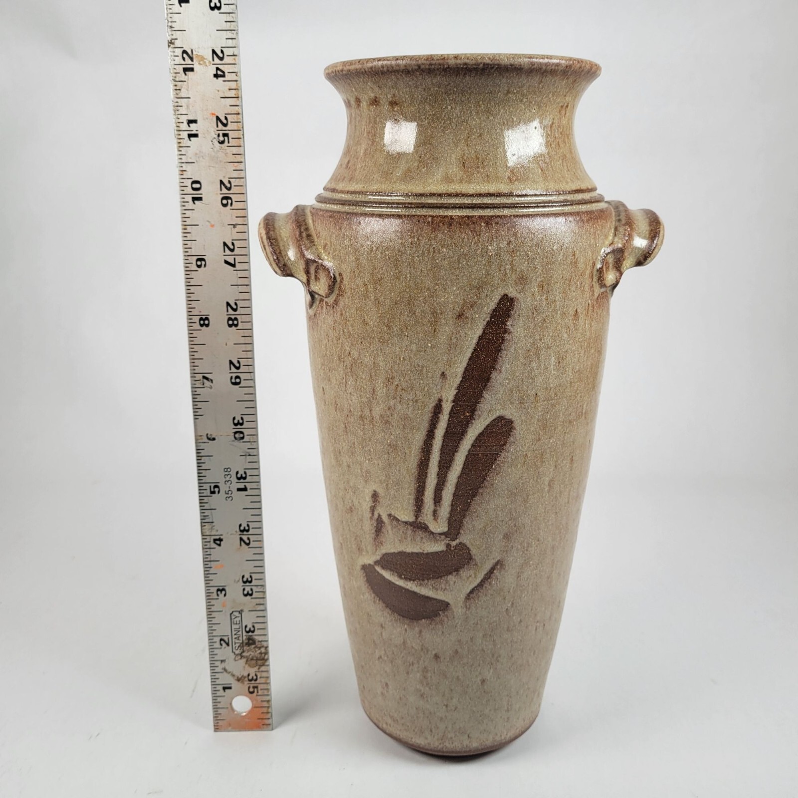 Vtg Studio Pottery Vase Handles Abstract Rustic Richard Dick Lien Signed 12″