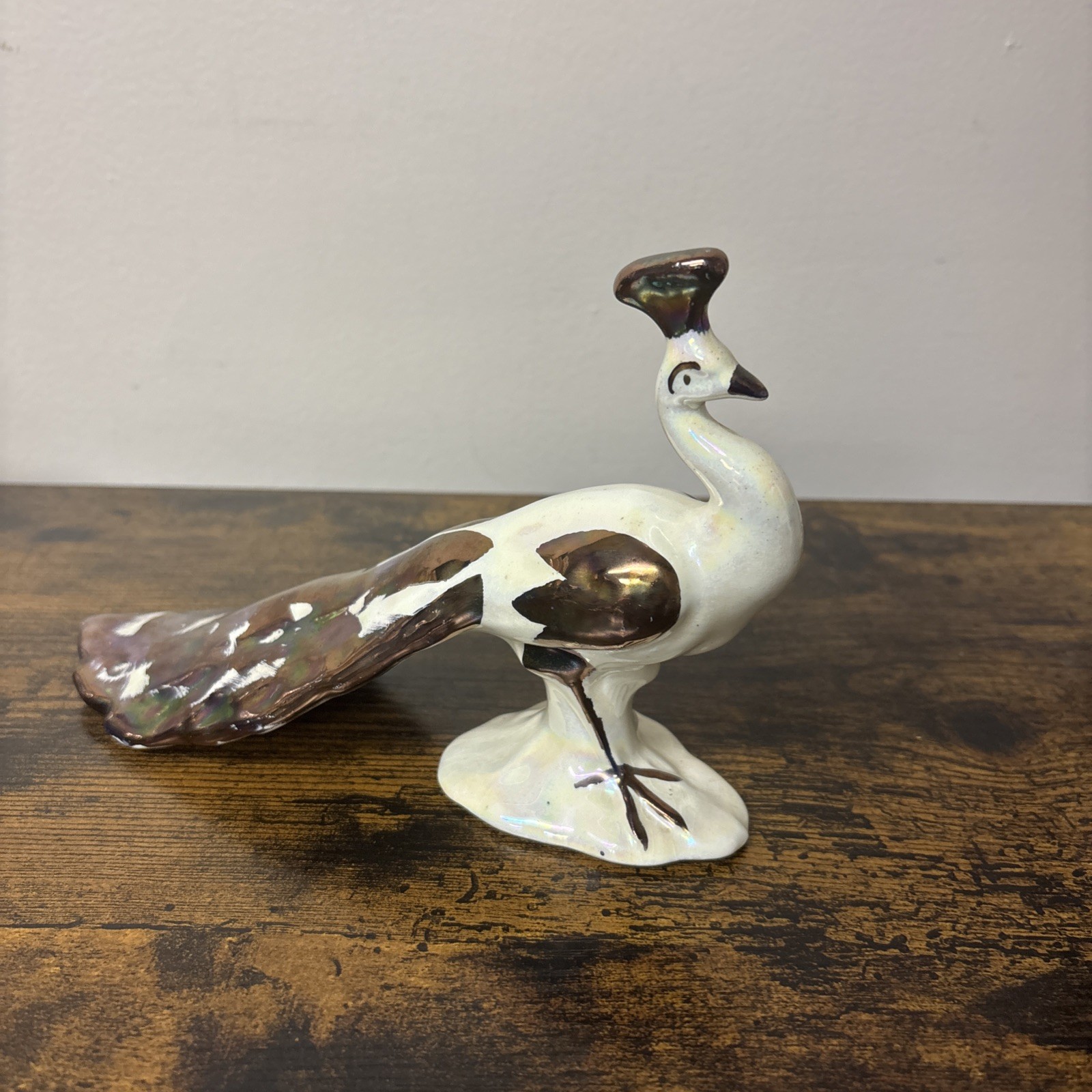 Vintage Peacock Copper Gold Iridescent Lusterware Figurine