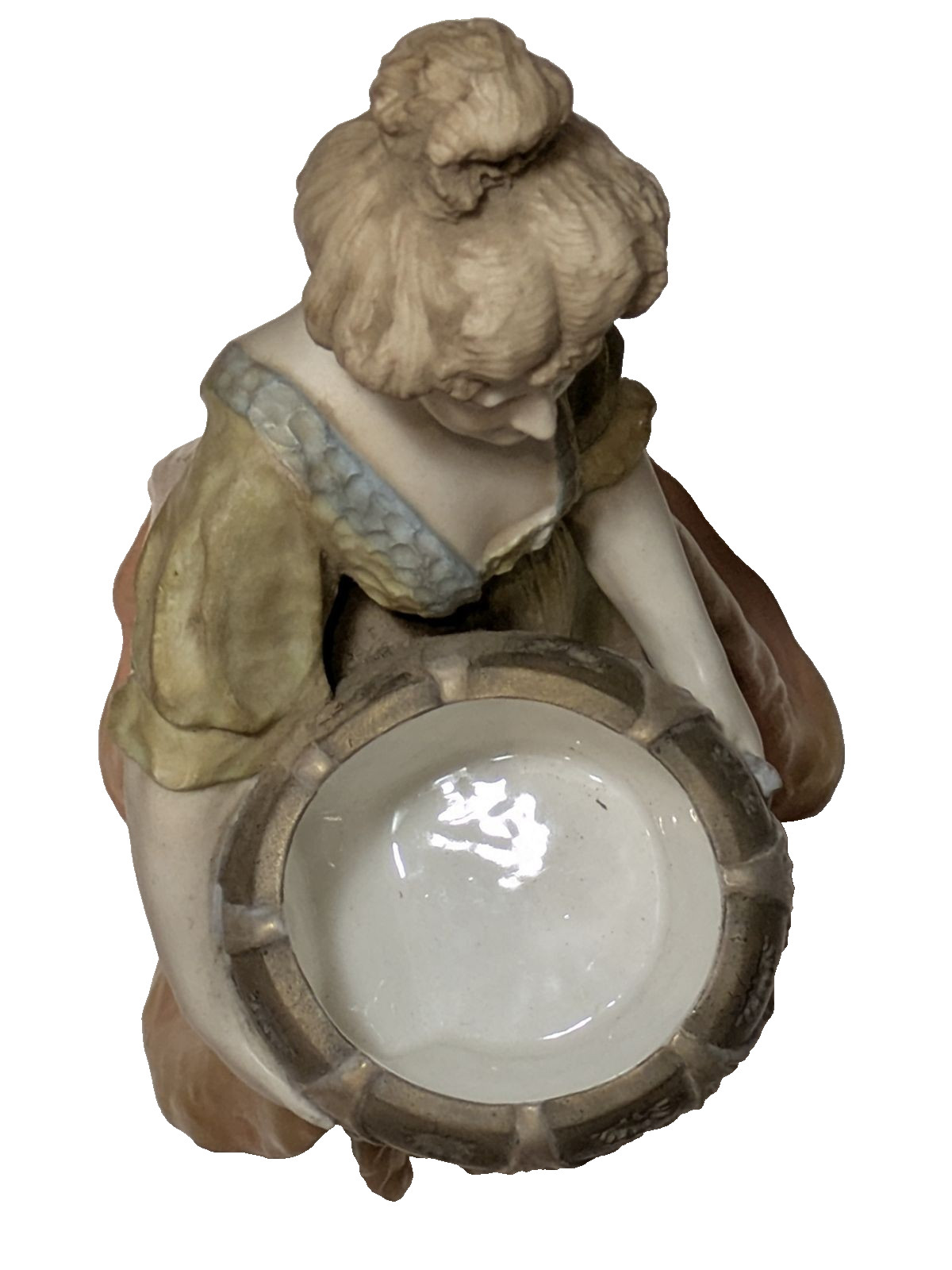 Antique Bohemian Figurine Lady with Tub, Made in Austria