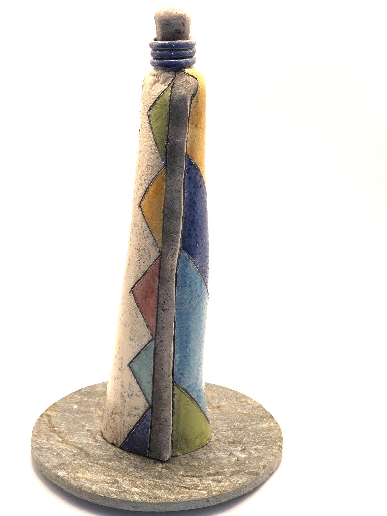 South African Raku Sgraffito Pottery Figurine 11.5”