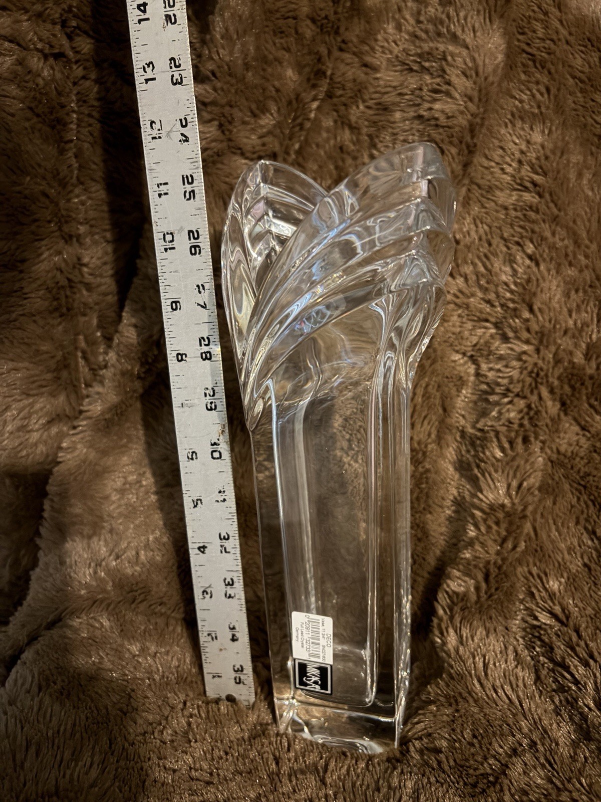 Mikasa Art Deco Full Lead Crystal Glossy Vase Clear 11 3/4 in DECO Germany