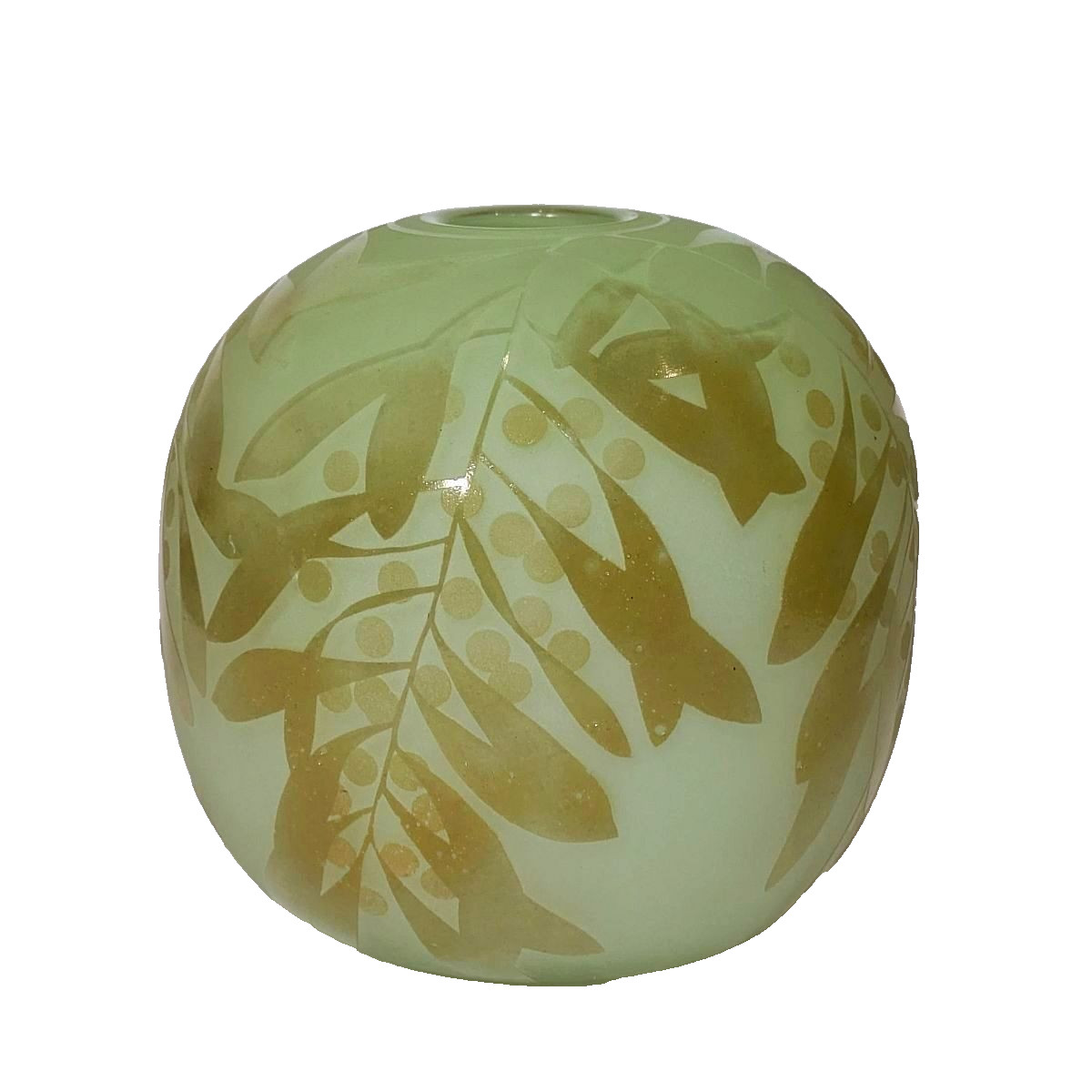 Signed Amanda Louden Glass Vase— Wattle Leaves — Australian Studio Glassblower