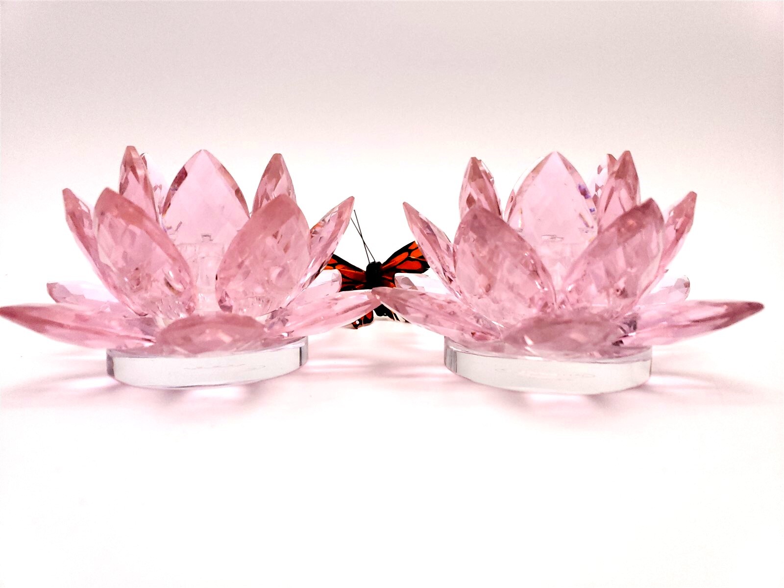 Sorelle Crystal Lotus Flower Easter Pink Cut Glass Taper Candle Holders