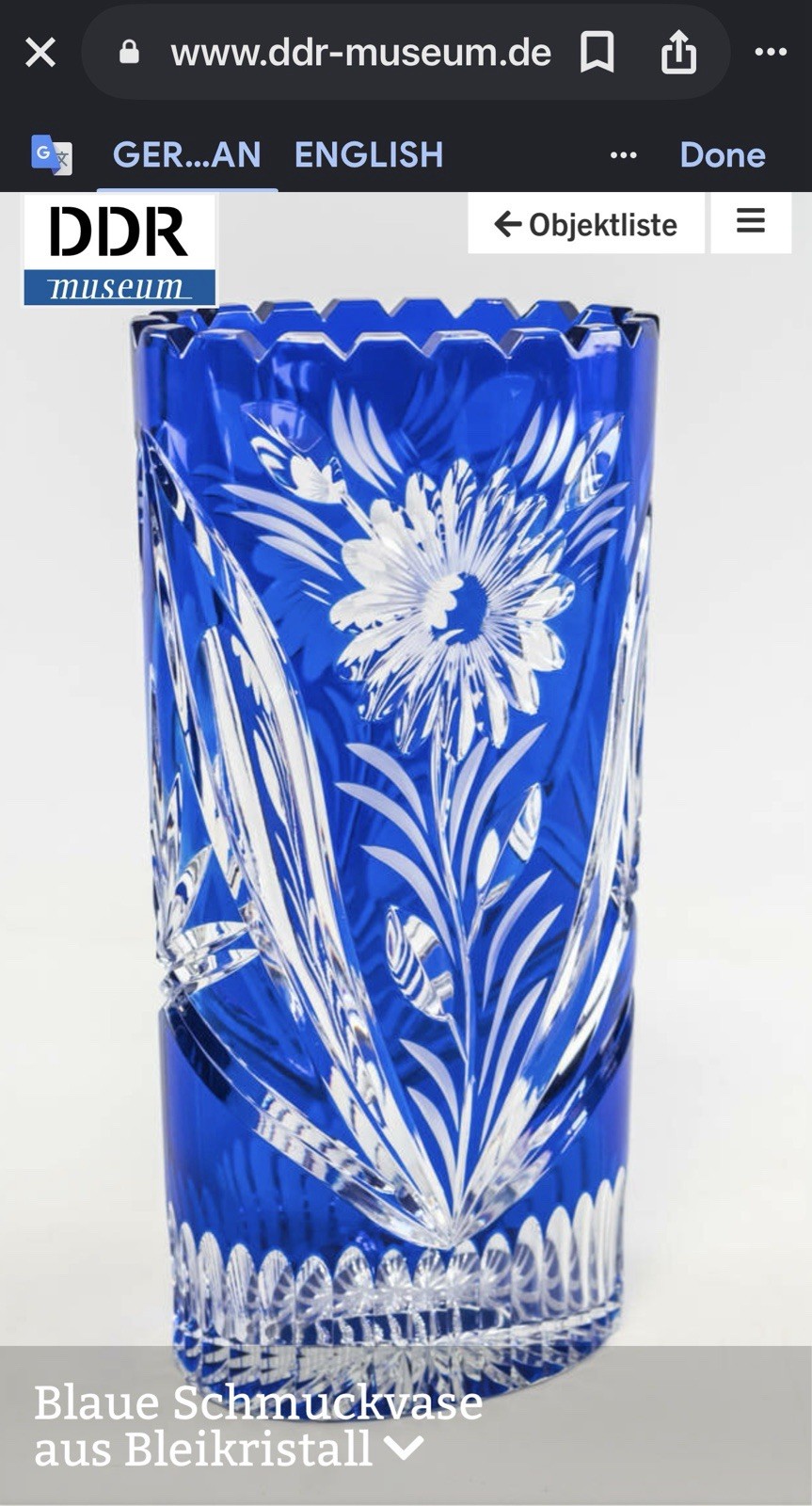 Cobalt Blue Lead Crystal Oval Vase Starburst Germany 10.5 In EUC