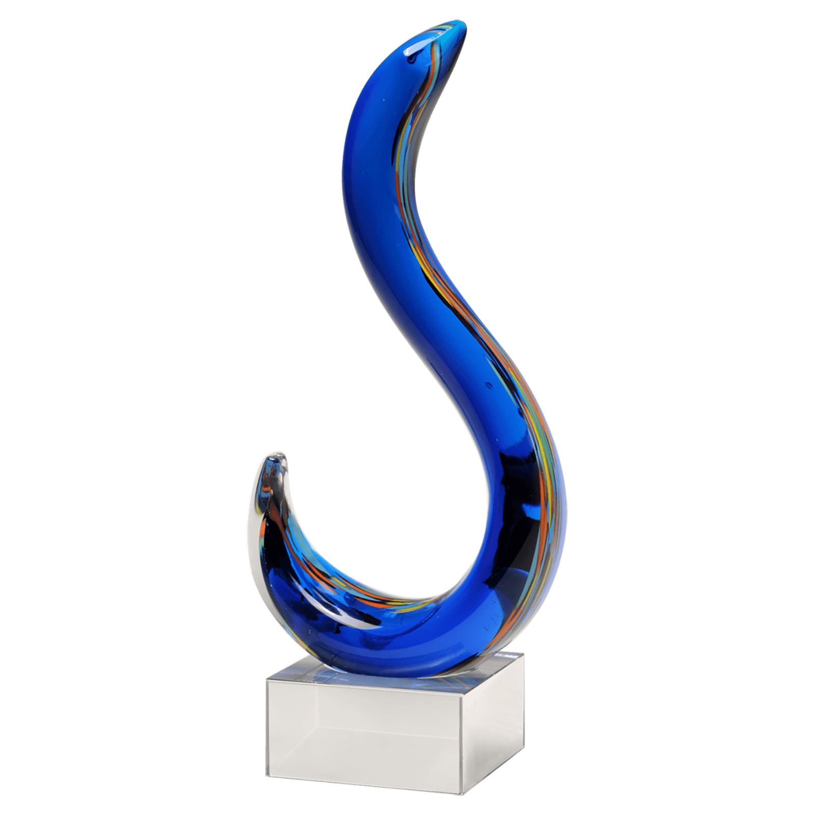 11″ Modern Swan Design on Clear Glass Base Hand made & Handblown glass Art
