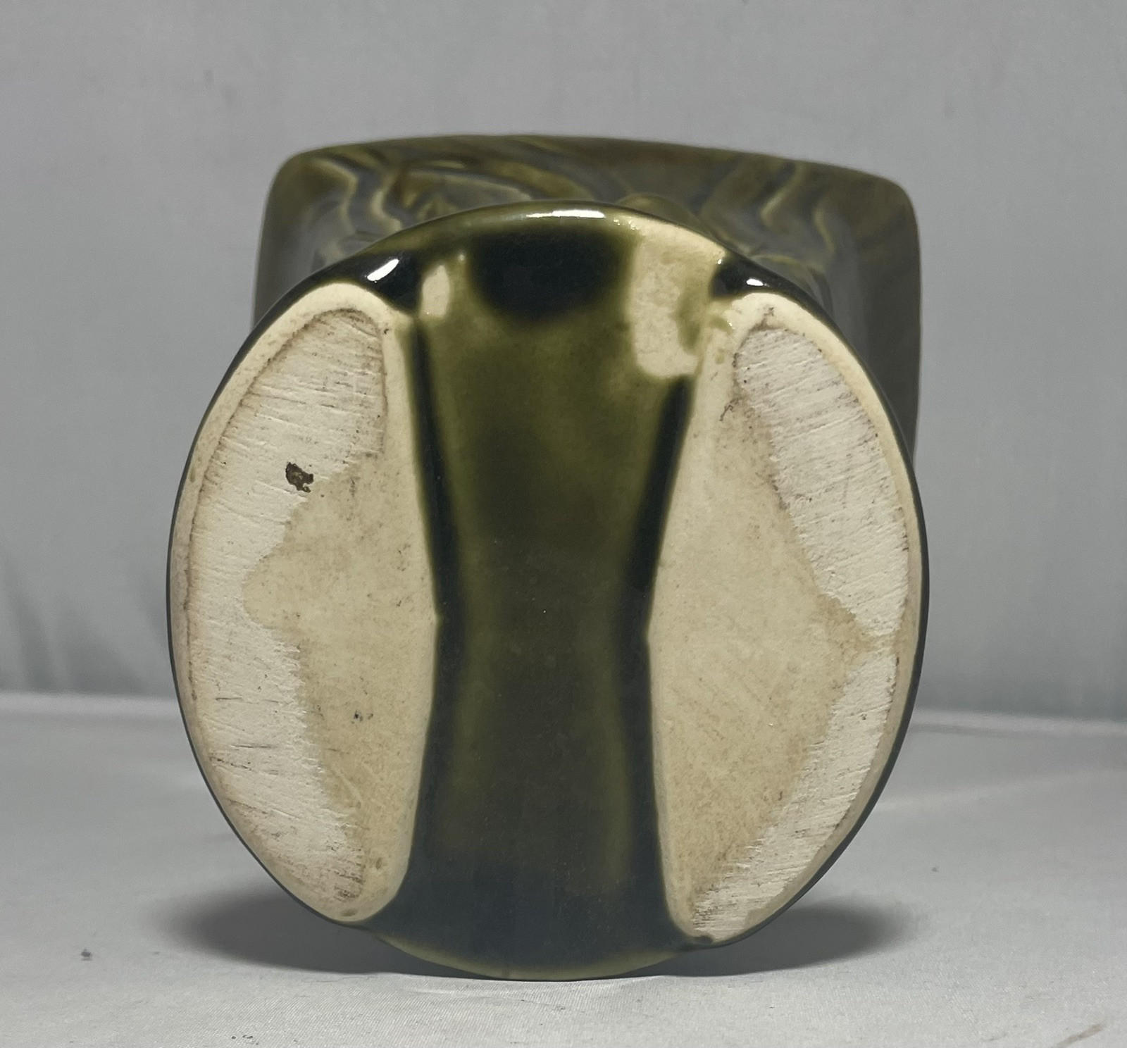 Vintage Forest Green Vase Planter Pedestal Tree Trunk Design With Mushrooms