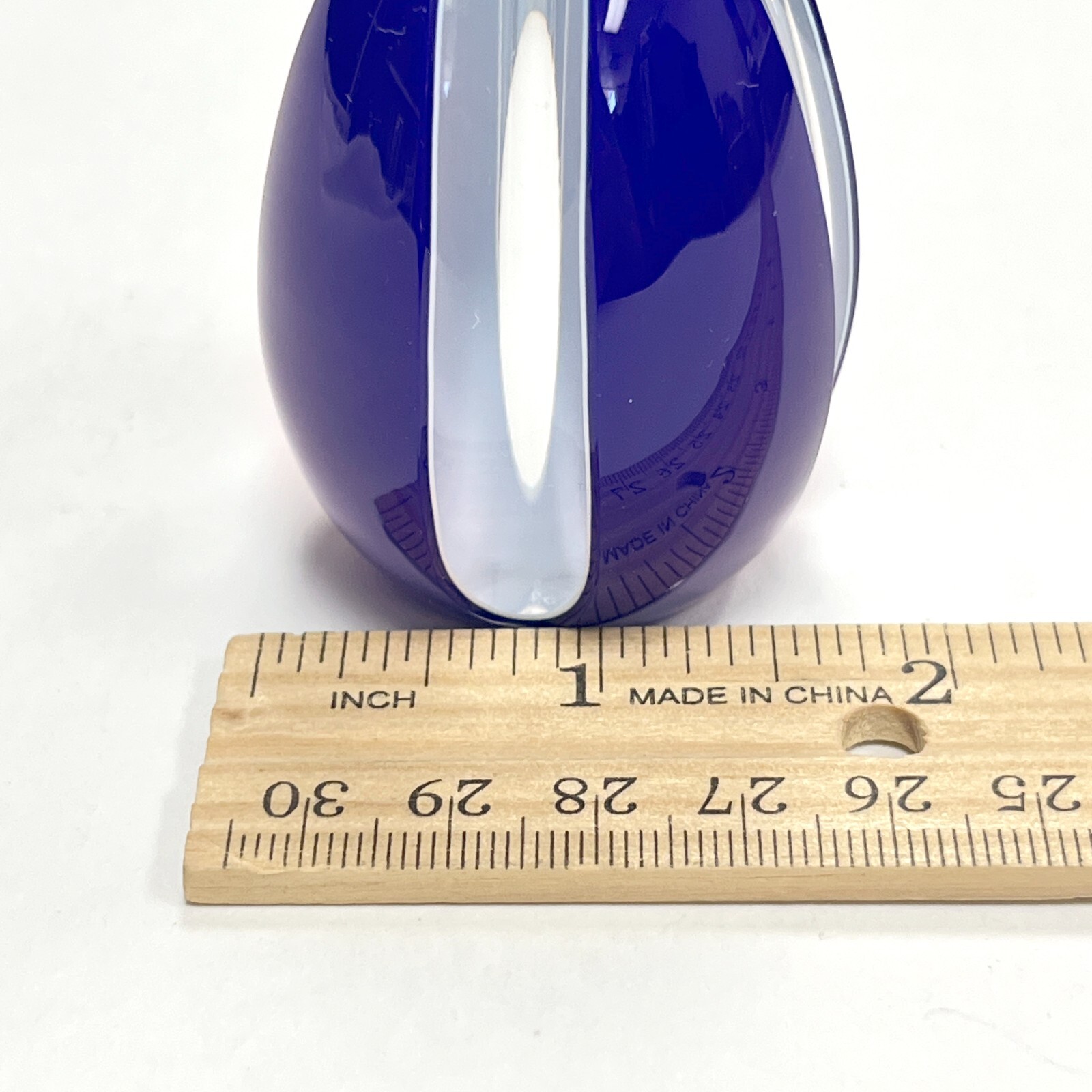 St. Louis Paperweight Blue White Clear Egg Shaped Saint Louis France 2.5″