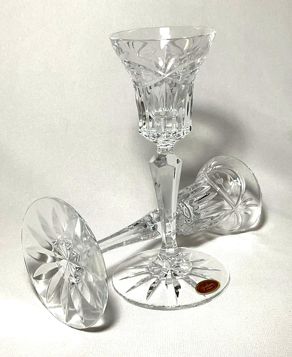 GORHAM ~ Pair of Single Light 6-3/8″ Crystal CANDLESTICKS (Victorias Garden)