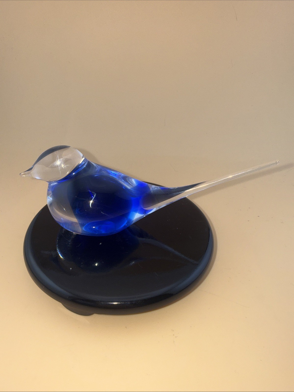 Blue Sommerso Murano Style Blown Glass Bird Paperweight 6”L- 2.25”HSmooth Bottom