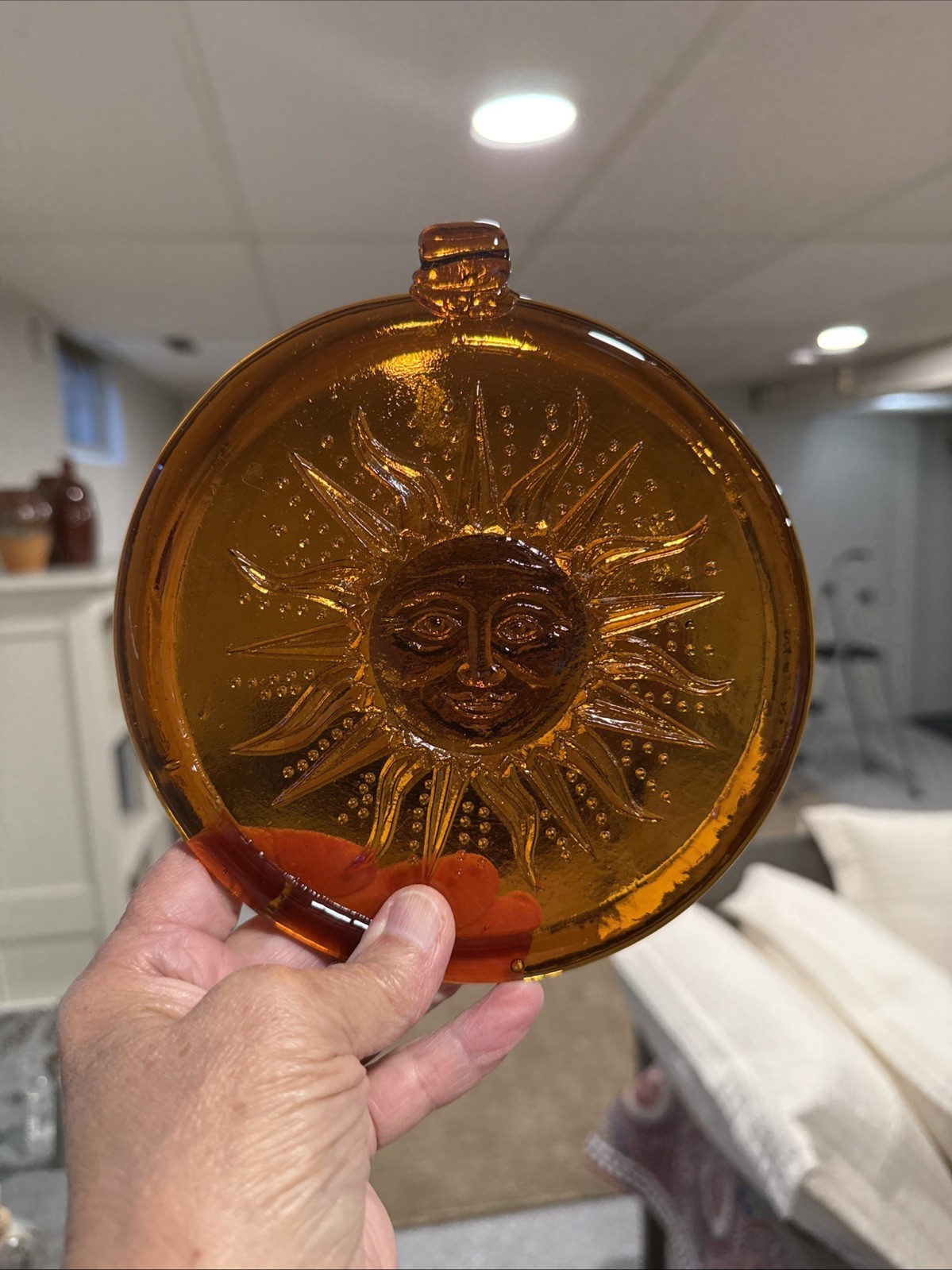 Kitras Art Glass Sunflower Suncatcher Amber Embossed Hanging Decor