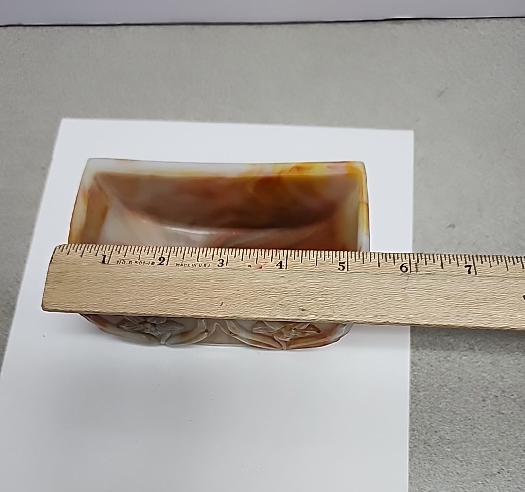 Vintage Akro Agate Planter Orange And White Slag Glass Trinket Dish USA Daffodil