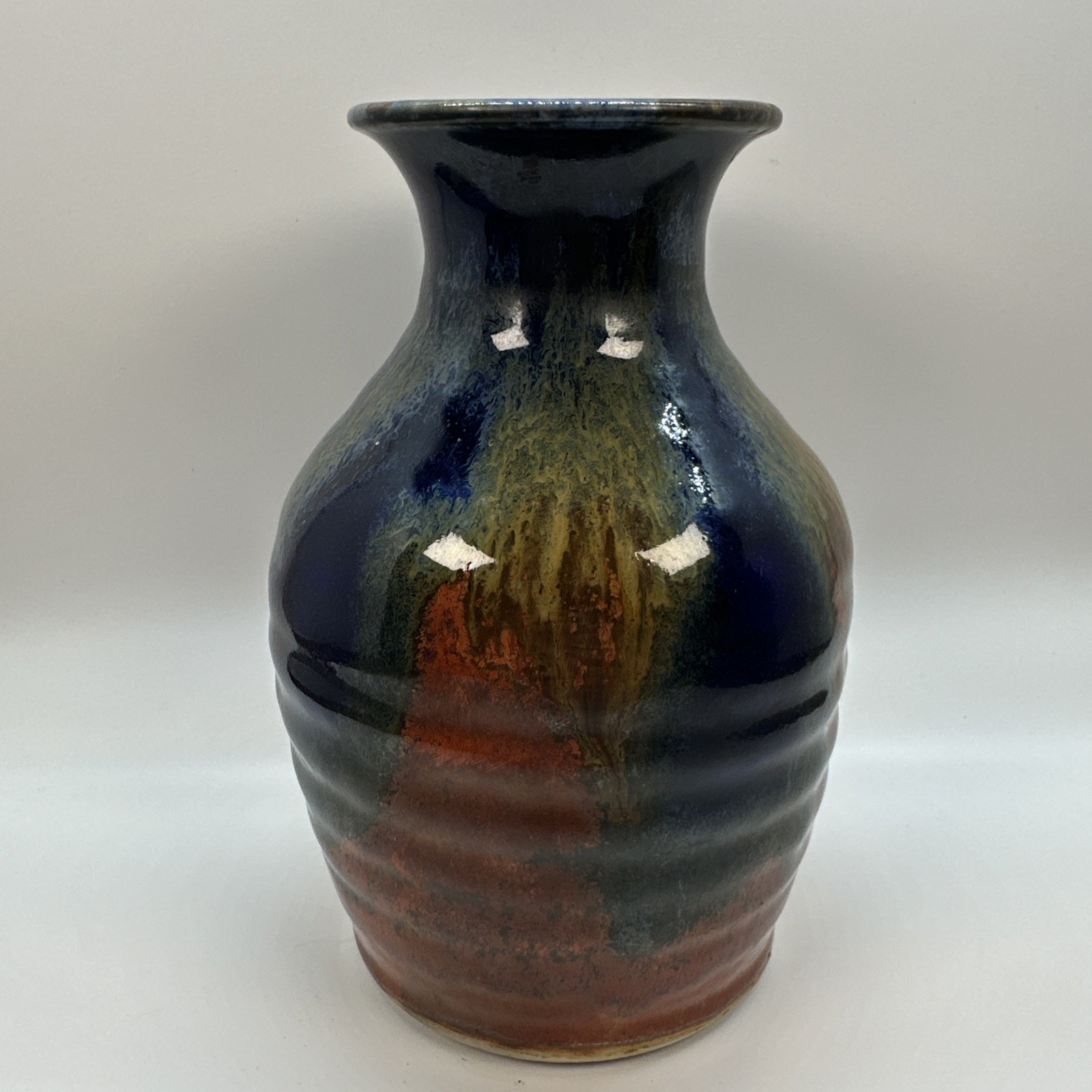 Studio Art Pottery Handmade Ceramic Multicolor Rustic Glaze Vase Signed