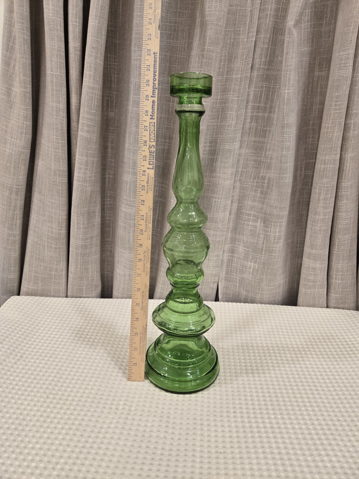 Vintage ITALIAN Art Glass Green Vase / Candle Holder hand blown 19″ Tall X 5″ W
