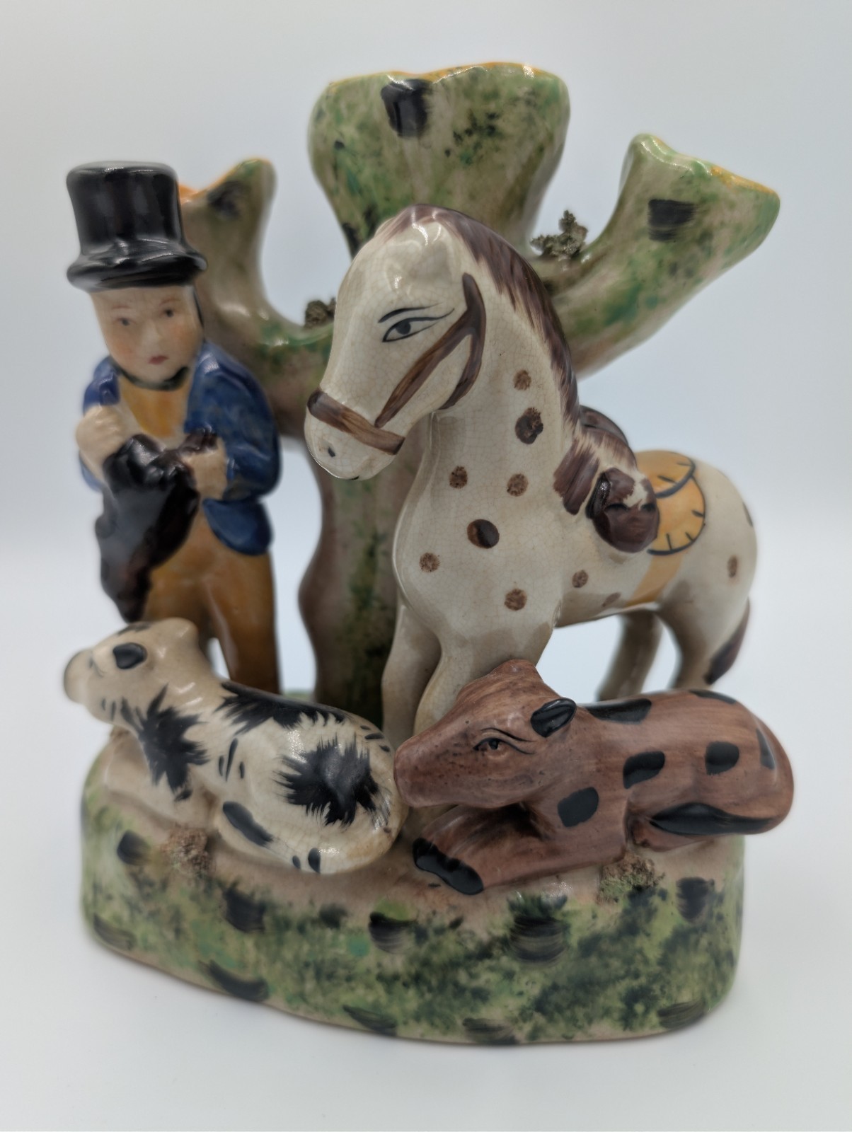 Antique Staffordshire Victorian Figure of Huntsman Horse And Wild Boar