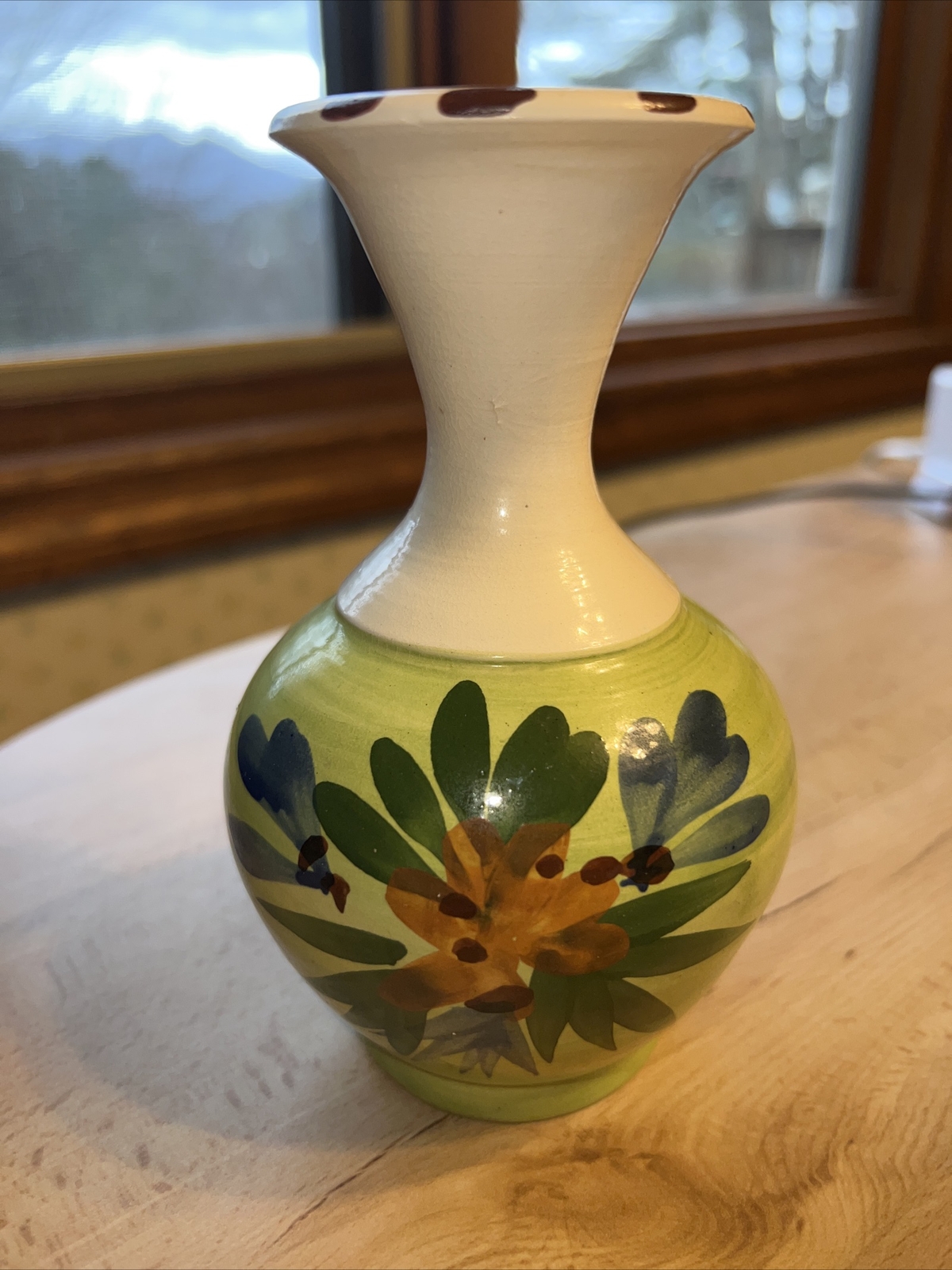Vintage LOS BOHIOS Puerto Rico Studio Art Pottery Vase Flower Green Blue Gold
