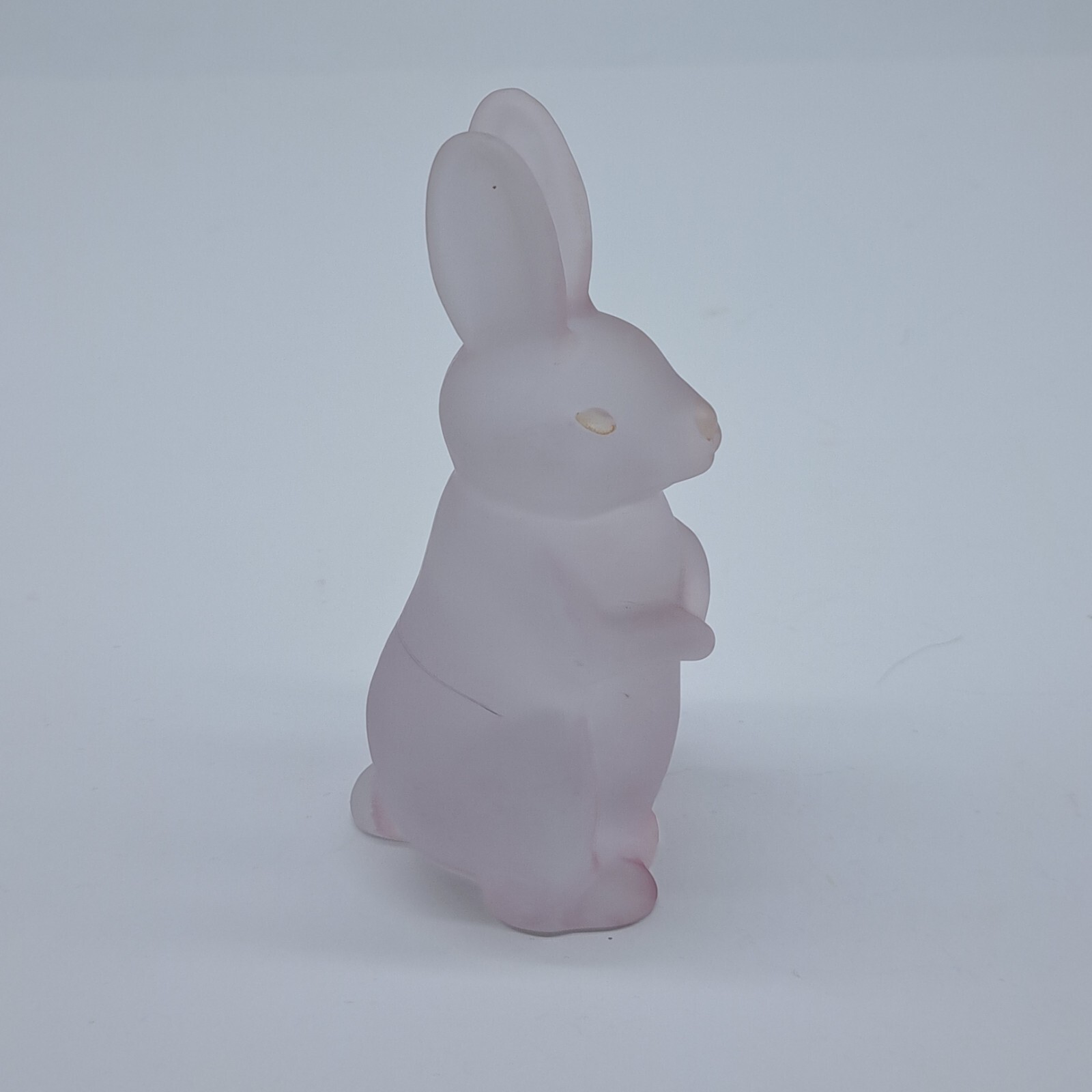 Vintage Pink Frosted Glass Bunny Figurine | Satin Glass Easter Rabbit 5″ Decor