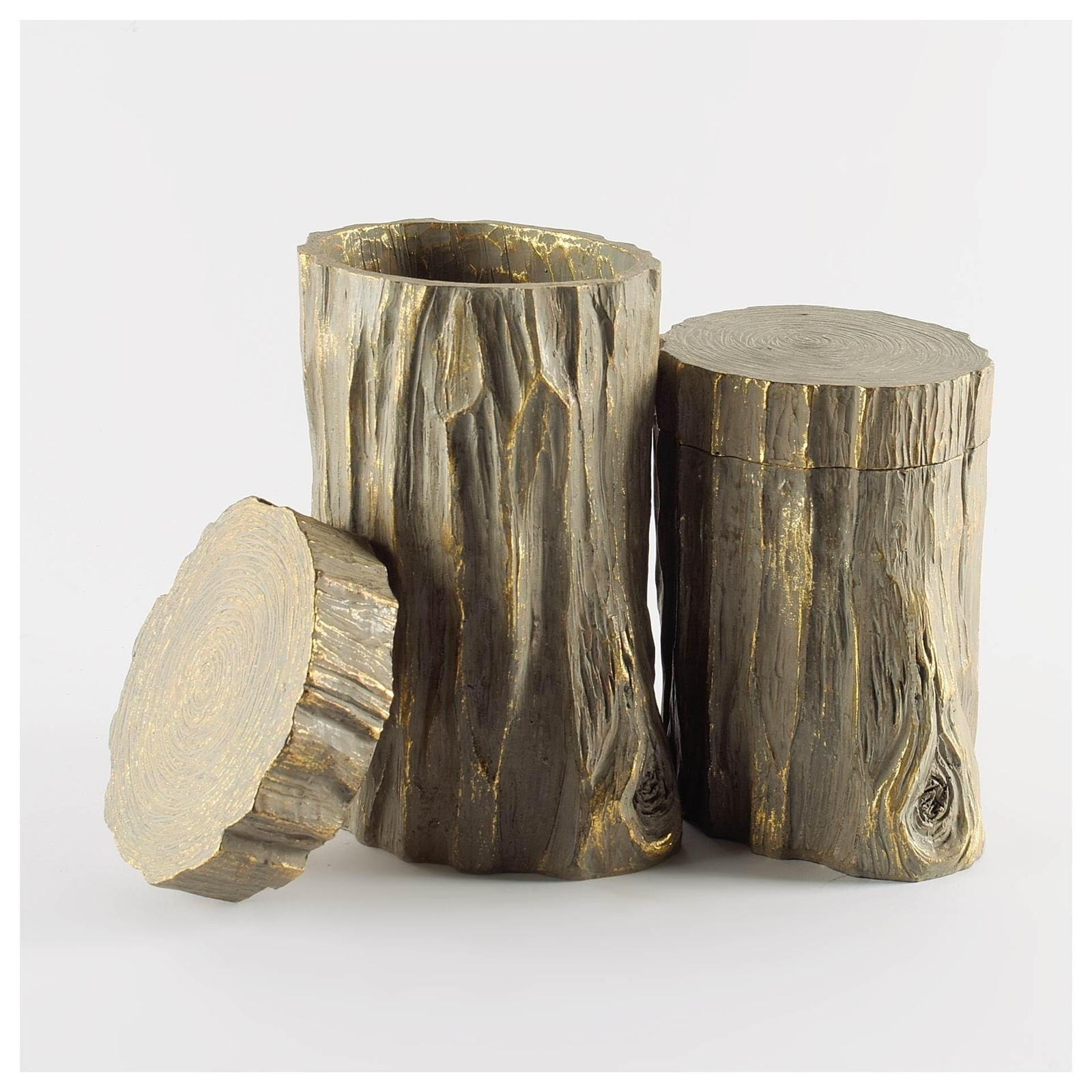 Willow I (Small) Brown Tree Stump Storage Box Gold Cabin Lodge Resin