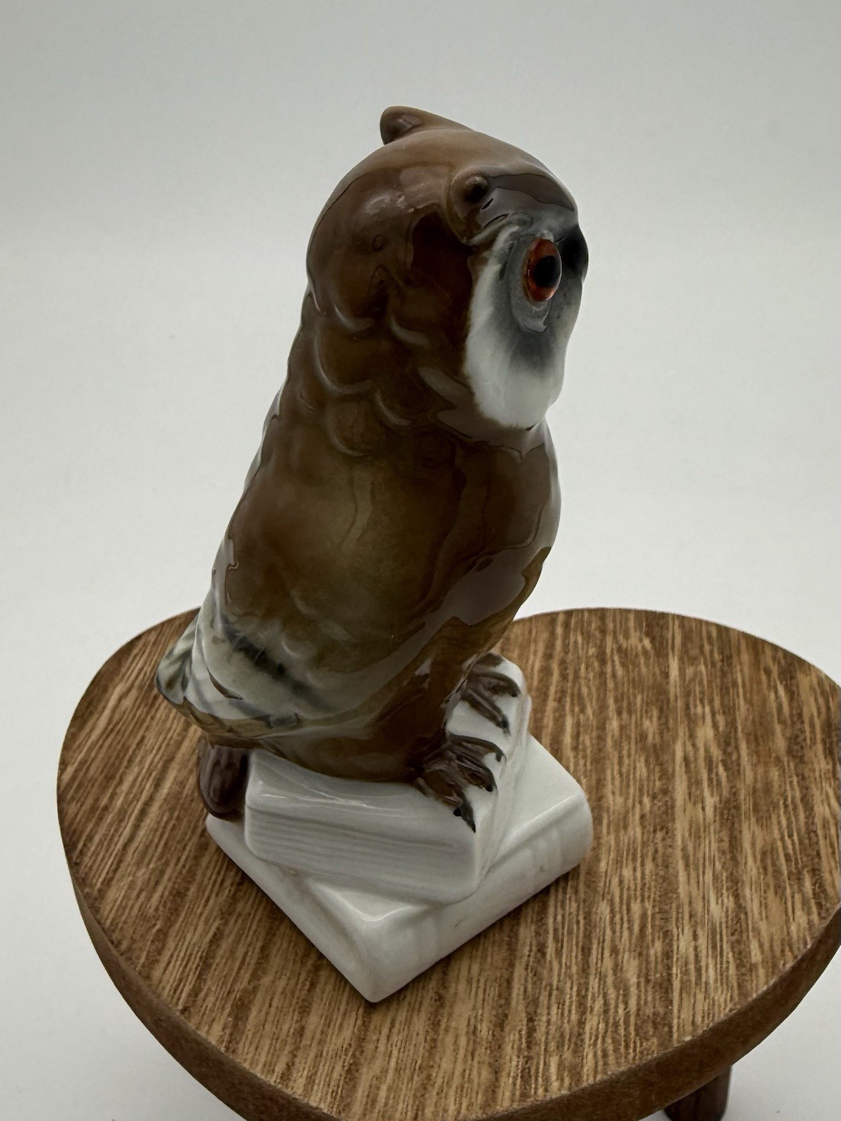 Vtg Owl Ceramic Figurine Hand Painted Glass Eyes West Germany Sitting on Books