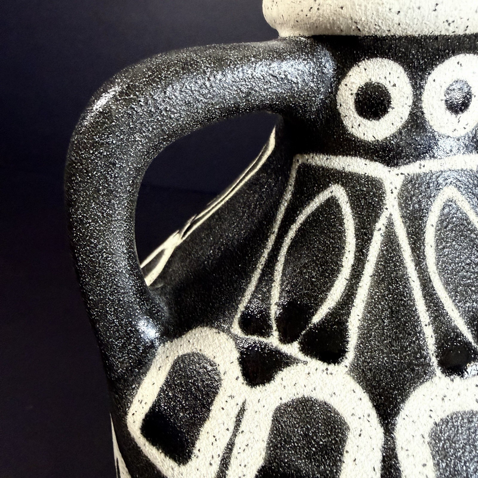 Vintage Mid Century Modern Abstract Art Pottery Jug Vase Geometric Black White