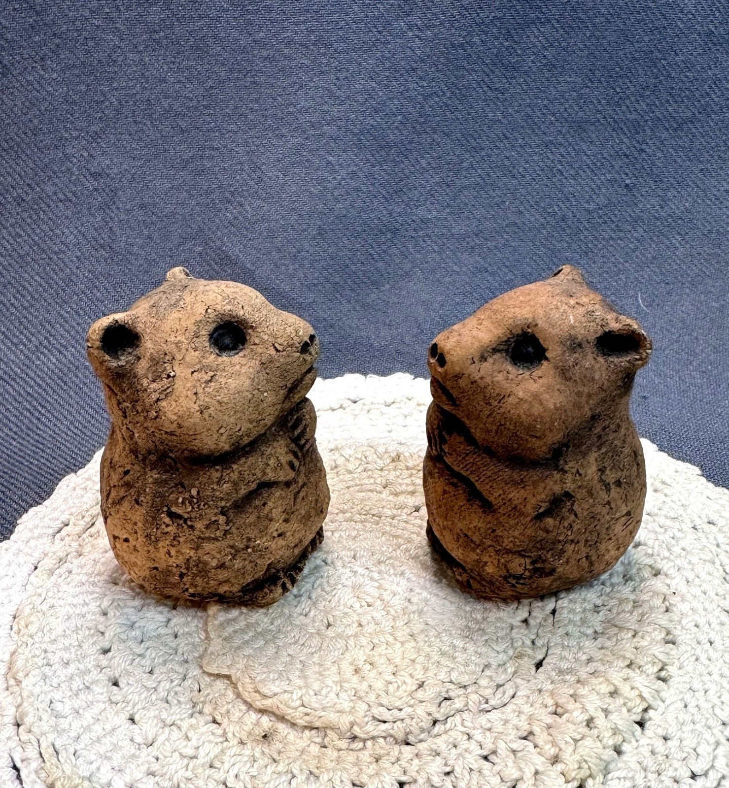 Vintage Handmade Hamster Figurines Pair Of Folk Art Studio Pottery Guinea Pigs
