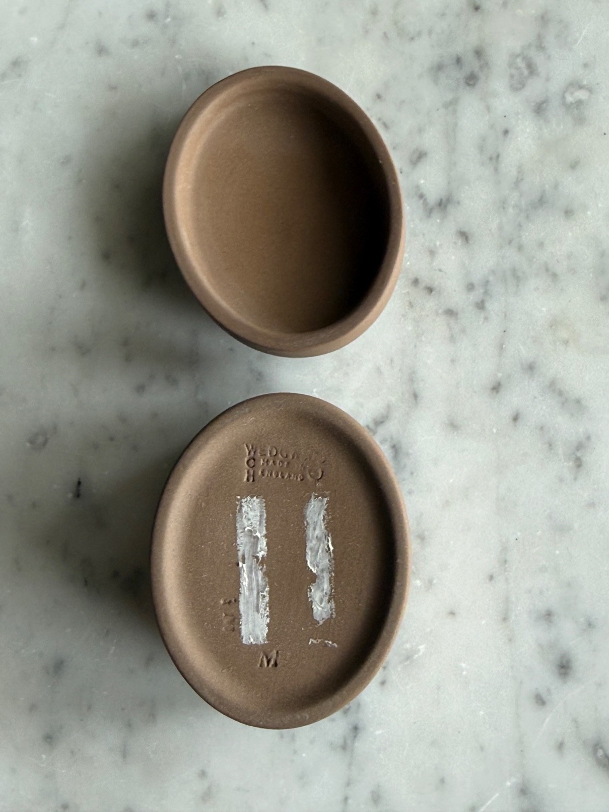 Wedgwood Brown Jasperware Small Oval Shaped Lidded Box With Shell