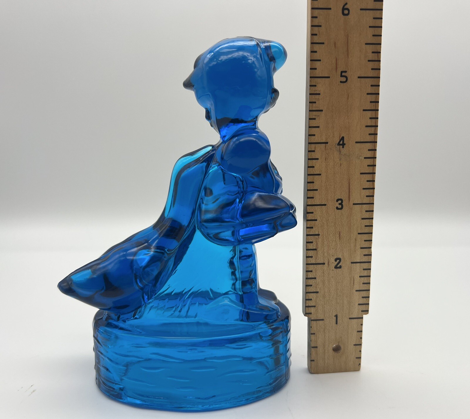 Vintage LE Smith Blue 3D Art Glass Child Girl Geese Decorative Figurine