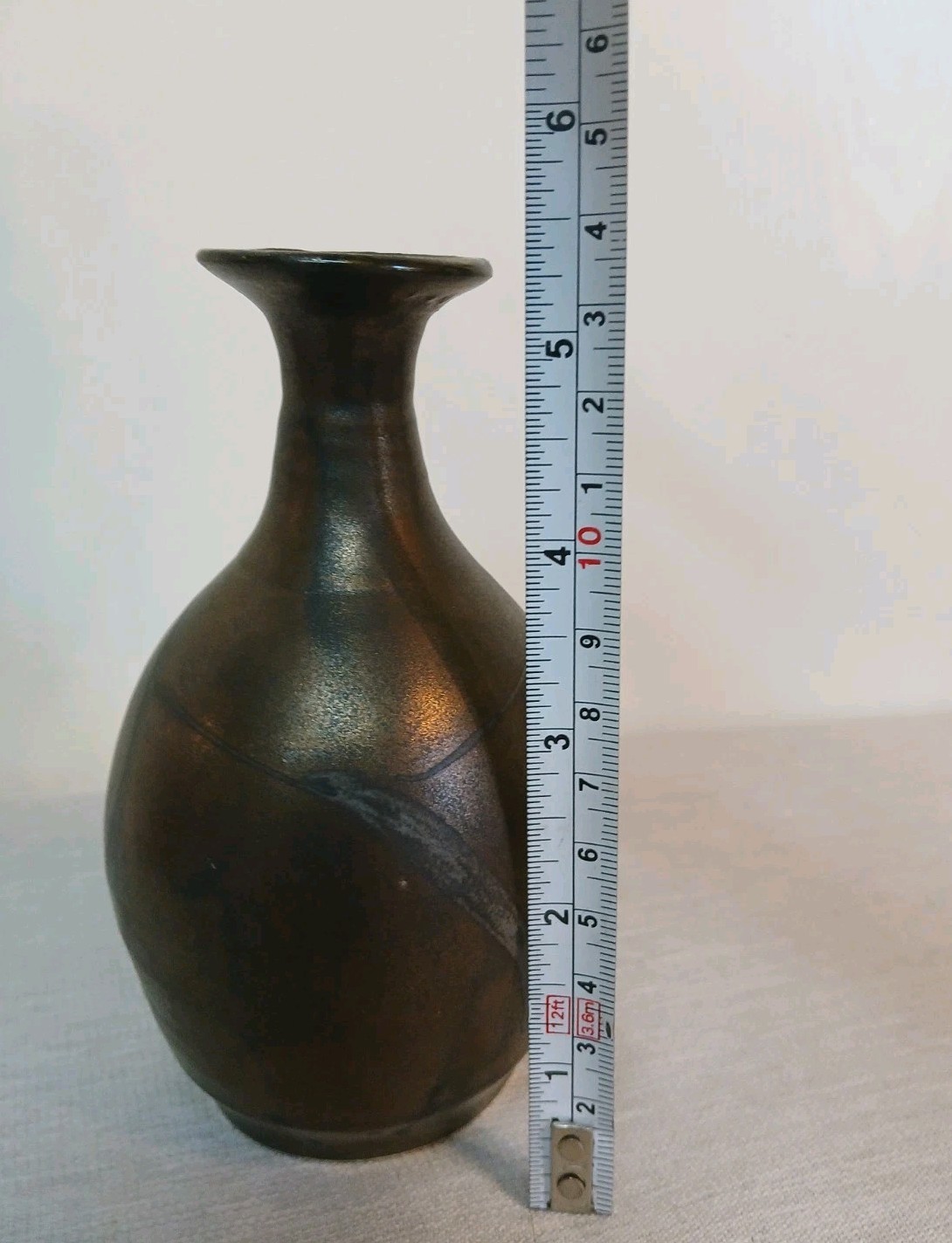 Vintage Signed Studio Pottery Bud Vase Sake Dark Metallic Glaze Hand Thrown