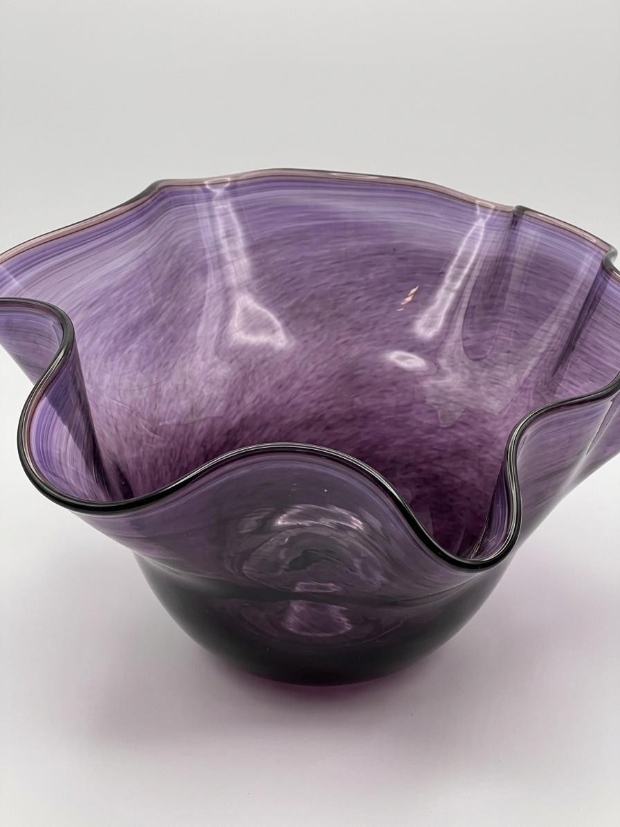 Purple Swirl Art Glass Sculpture Bowl Centerpiece Decor Artisan Handmade