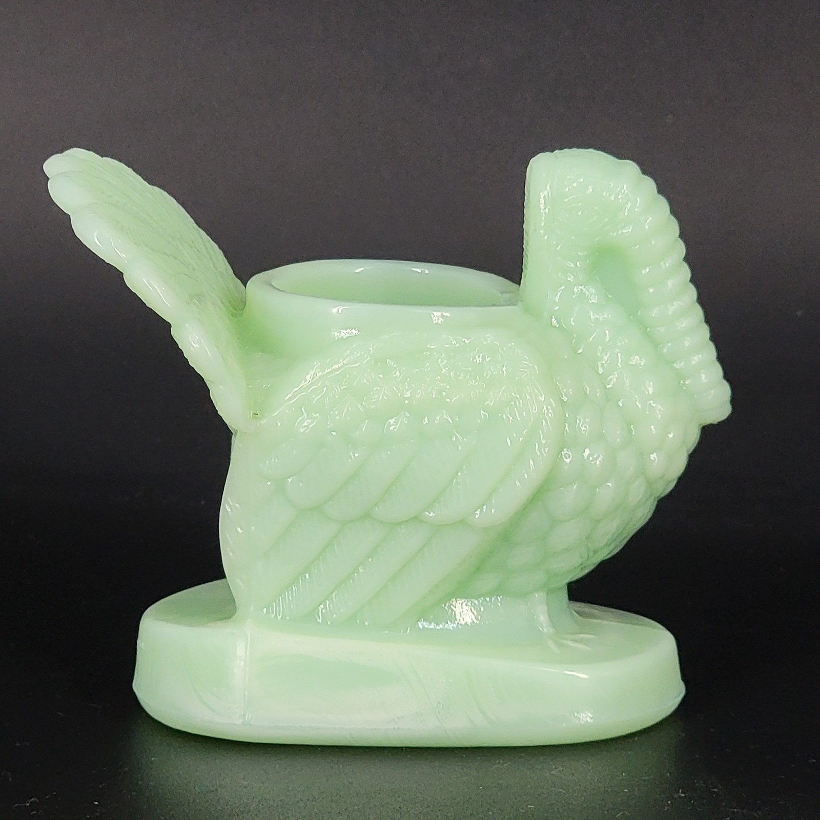 Hand Blown Mosser Glass Jadeite Green Turkey Toothpick Holder 3″ Tall Home Decor