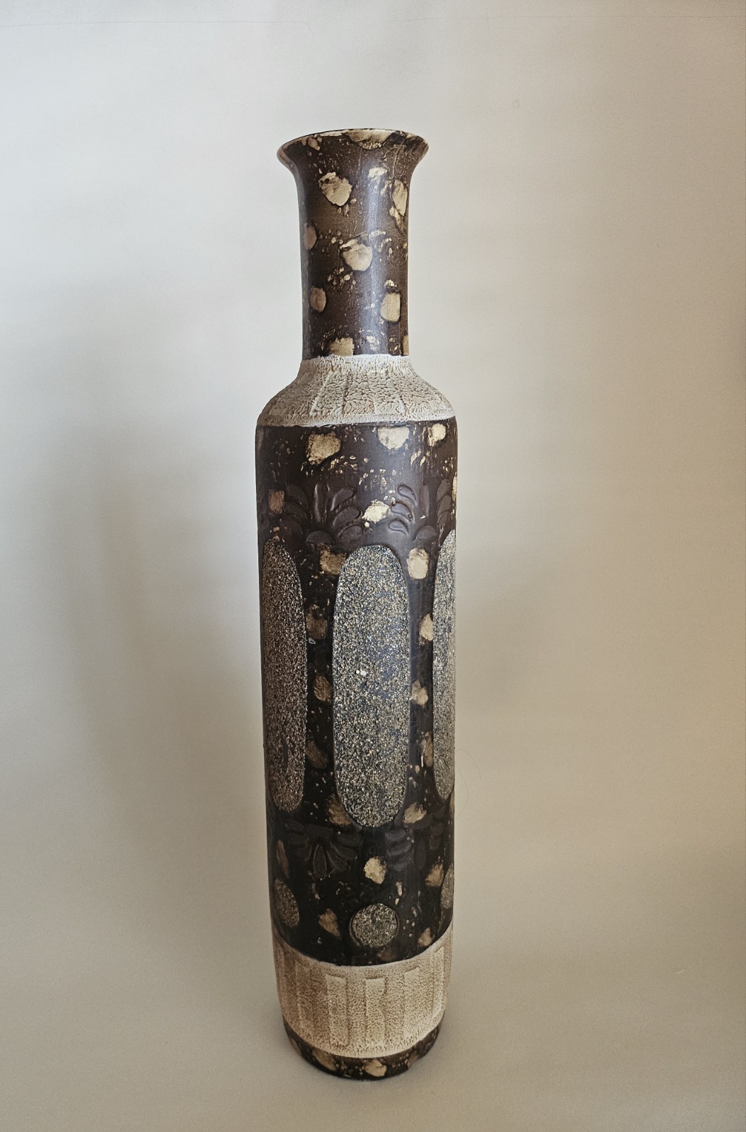 1960s Era Vintage Earthy Tall Pottery Vase Mid Century Modern