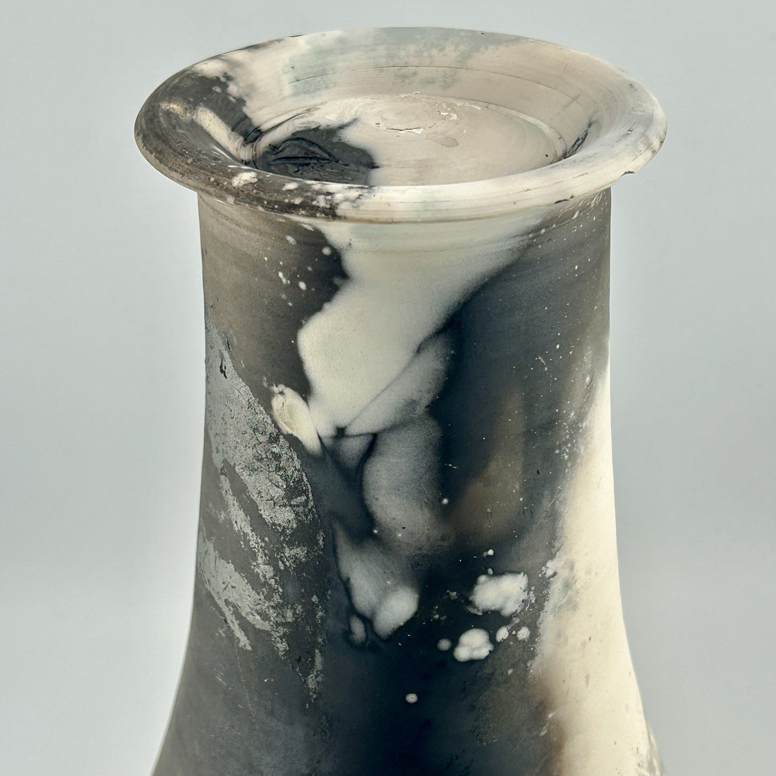 American Studio Naked Raku Smoke-Fired Vase incised Vessel Signed VTG