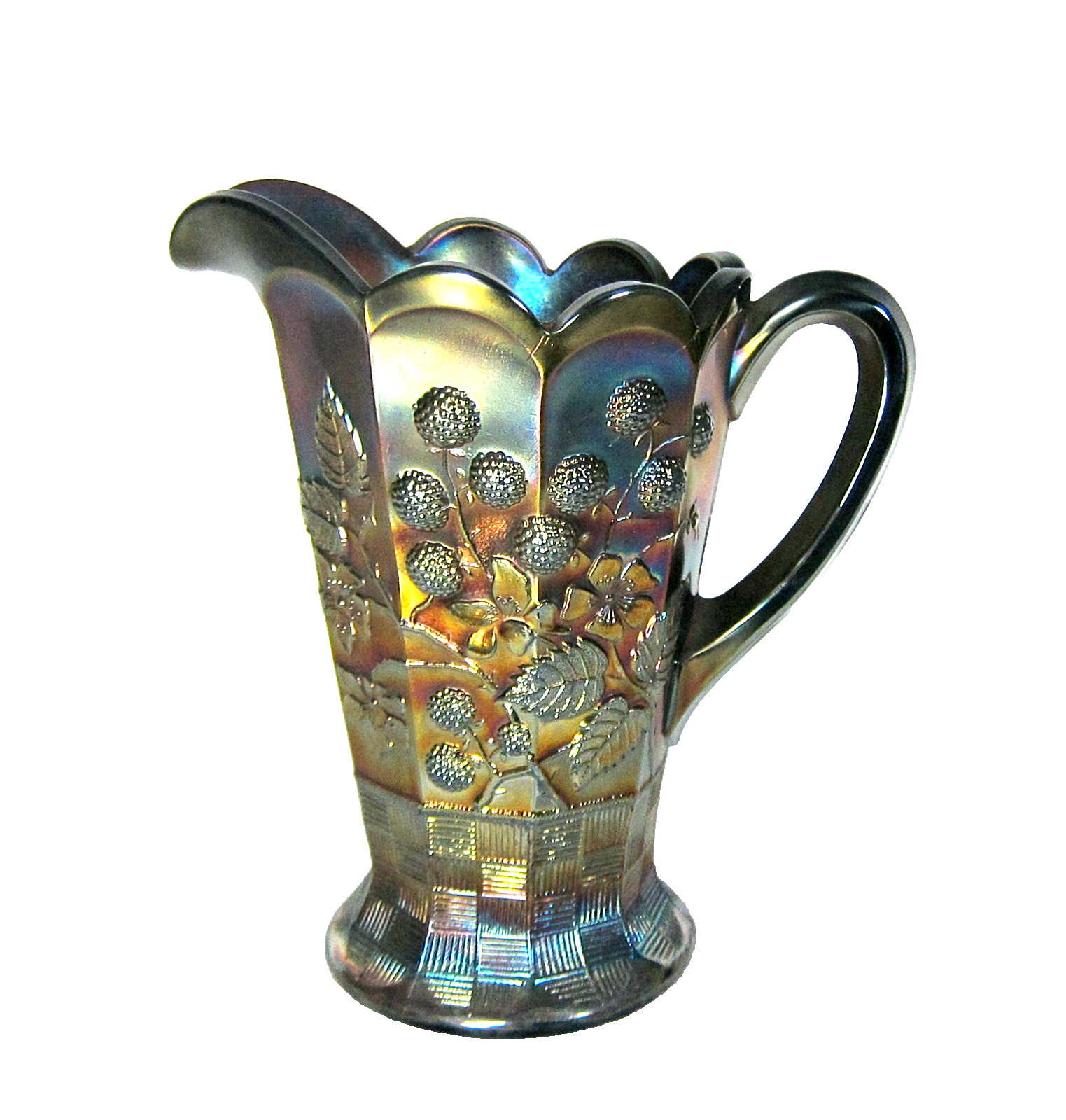 Antique NORTHWOOD AMETHYST/PURPLE CARNIVAL GLASS BLACKBERRY PATTERN PITCHER