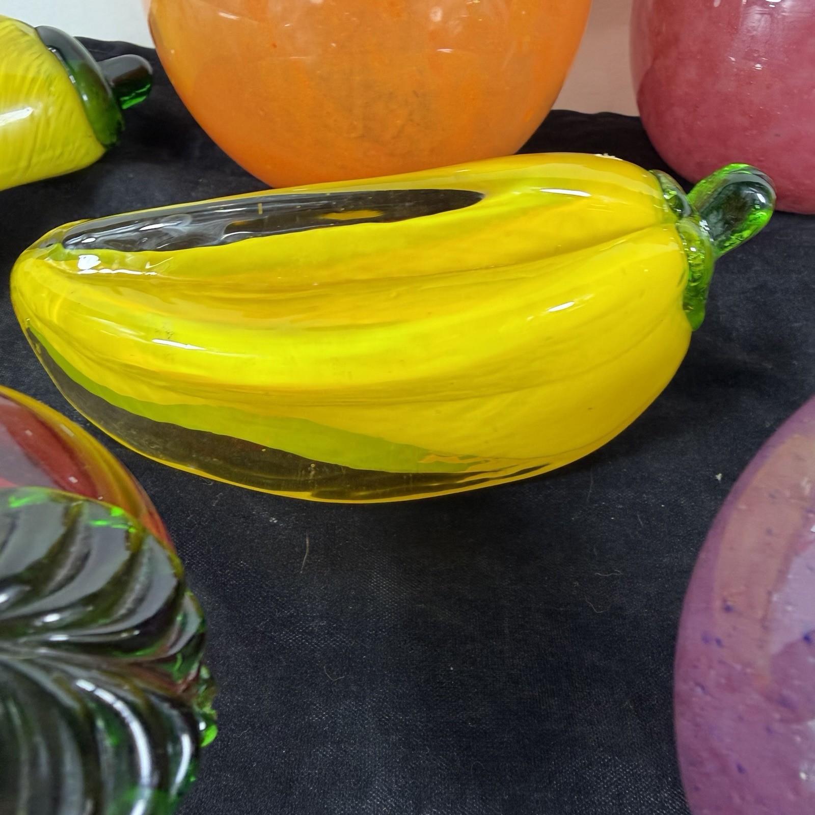 MCM Vintage Murano Style Hand Blown Art Glass Fruit 8 Pc Set Banana Apple Pear