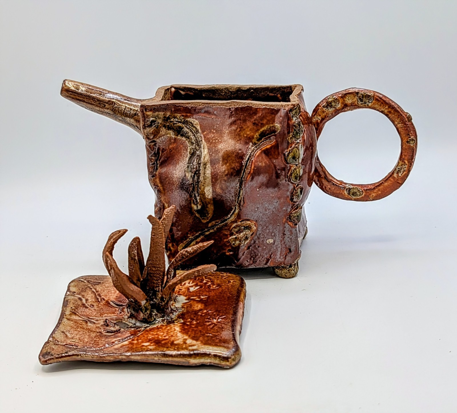 Signed Studio Pottery Lidded Teapot Sculpture Art Pottery Vessel 7″ Handmade